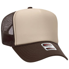OTTO 39-165 5 Panel High Crown Mesh Back Trucker Cap - Brn/Tan/Brn - Brn/Tan/Brn / 6 1/2’’ - 7 5/8’’