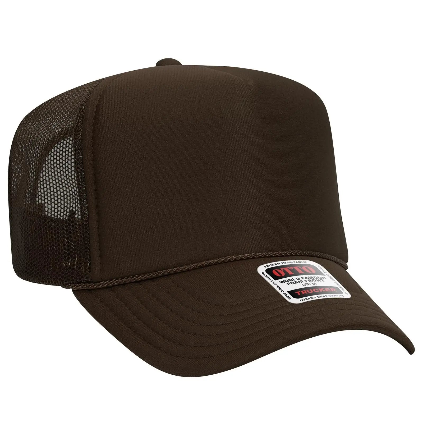 OTTO 39-165 5 Panel High Crown Mesh Back Trucker Cap - Brown