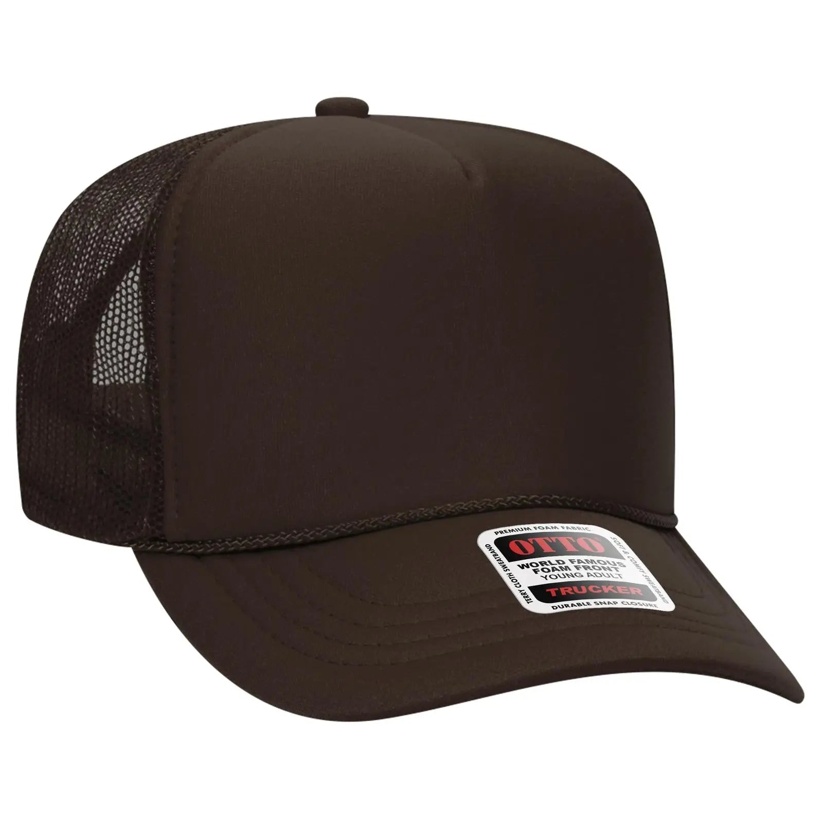 OTTO 39-165 5 Panel High Crown Mesh Back Trucker Cap - Brown