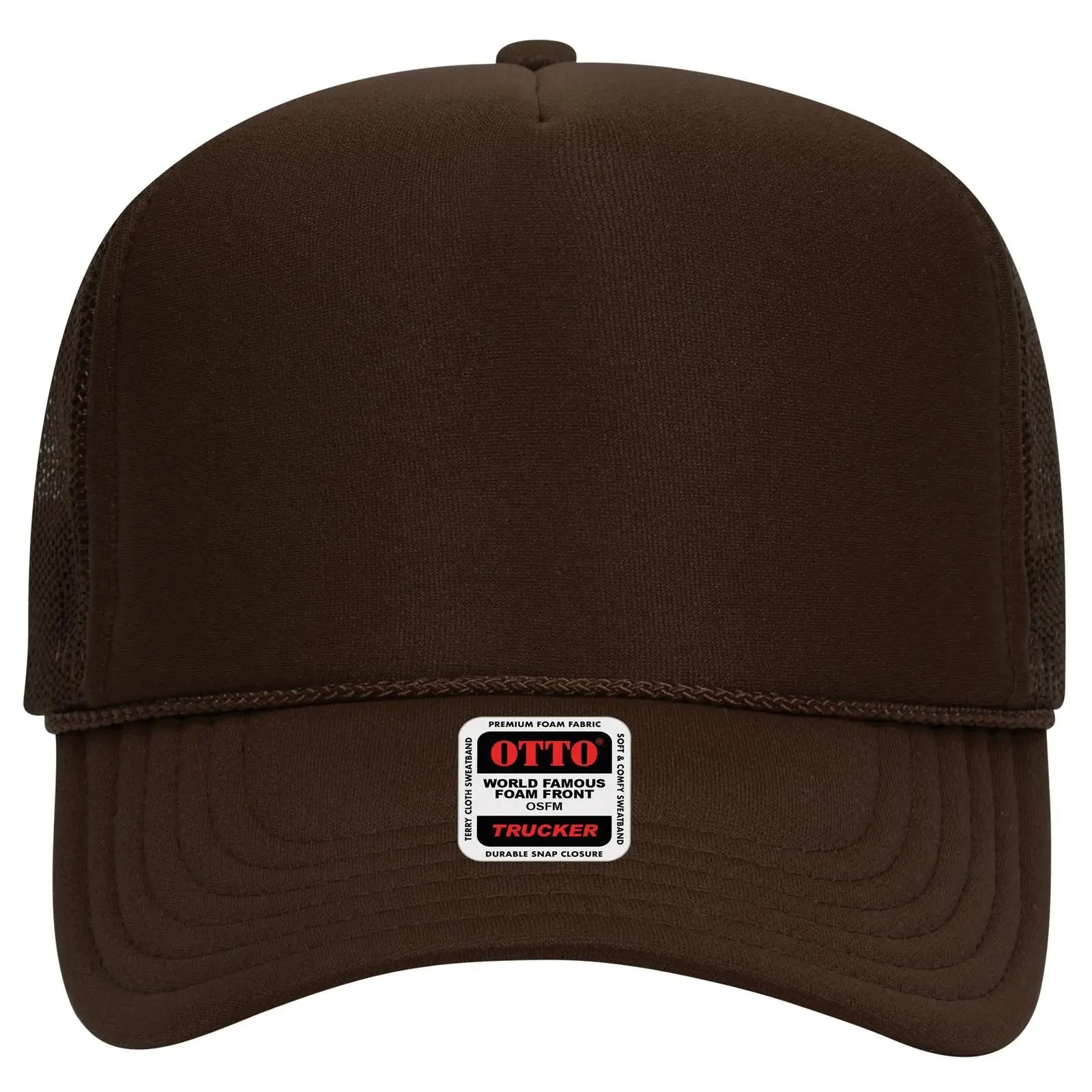 OTTO 39-165 5 Panel High Crown Mesh Back Trucker Cap - Brown