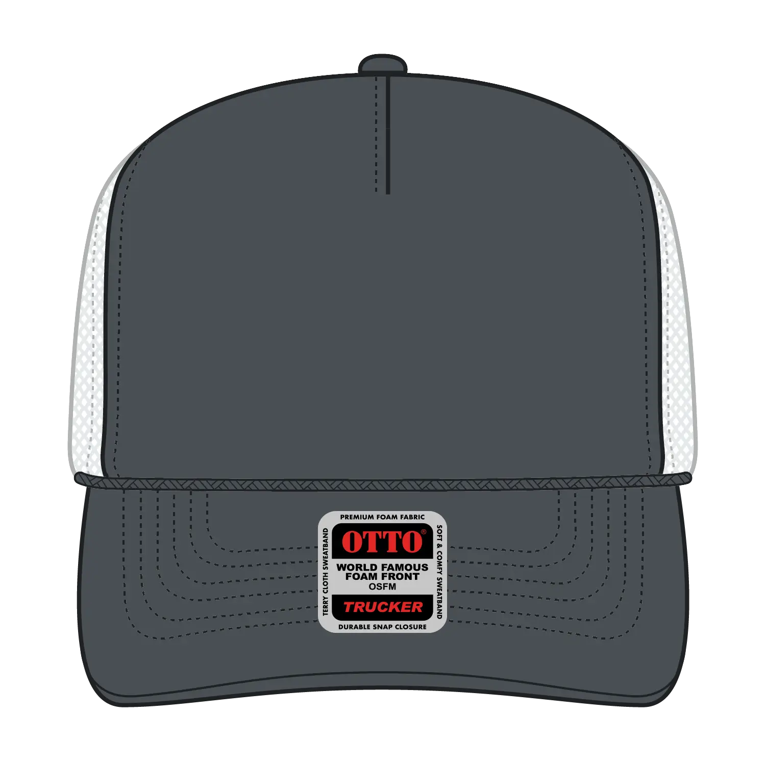 OTTO 39-165 5 Panel High Crown Mesh Back Trucker Cap - Ch.Gry/Ch.Gry/Wht - Ch.Gry/Ch.Gry/Wht / 6 1/2’’ - 7 5/8’’