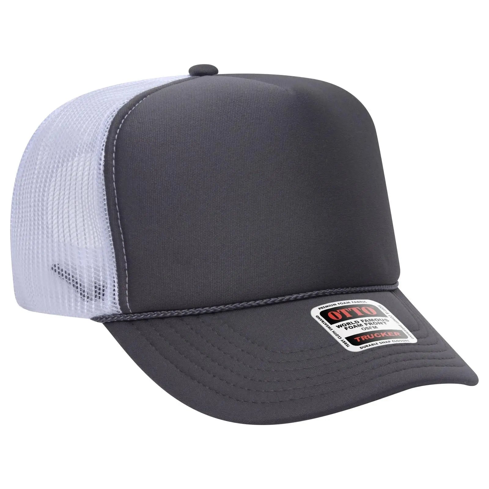 OTTO 39-165 5 Panel High Crown Mesh Back Trucker Cap - Ch.Gry/Ch.Gry/Wht - Ch.Gry/Ch.Gry/Wht / 6 1/2’’ - 7 5/8’’