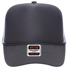 OTTO 39-165 5 Panel High Crown Mesh Back Trucker Cap - Ch.Gry/Ch.Gry/Wht - Ch.Gry/Ch.Gry/Wht / 6 1/2’’ - 7 5/8’’