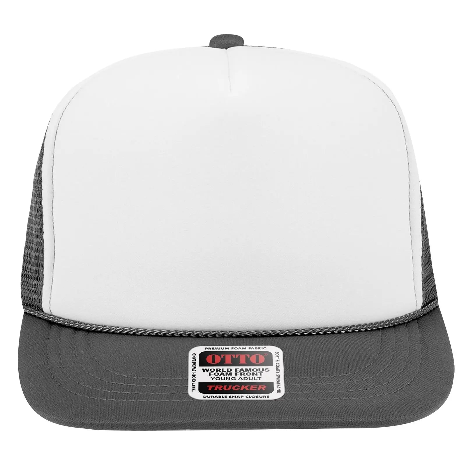 OTTO 39-165 5 Panel High Crown Mesh Back Trucker Cap - Ch.Gry/Wht/Ch.Gry