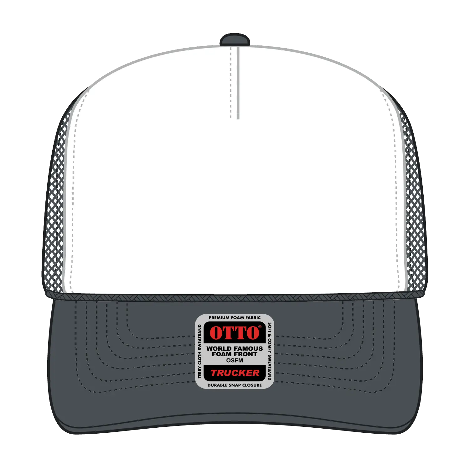 OTTO 39-165 5 Panel High Crown Mesh Back Trucker Cap - Ch.Gry/Wht/Ch.Gry - Ch.Gry/Wht/Ch.Gry / 6 1/2’’ - 7 5/8’’