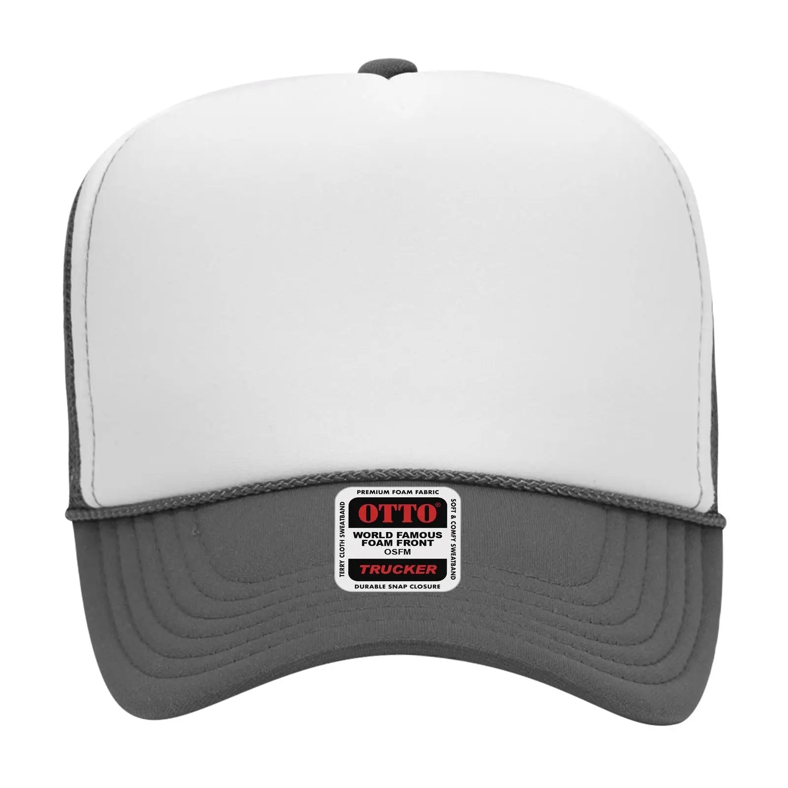 OTTO 39-165 5 Panel High Crown Mesh Back Trucker Cap - Ch.Gry/Wht/Ch.Gry
