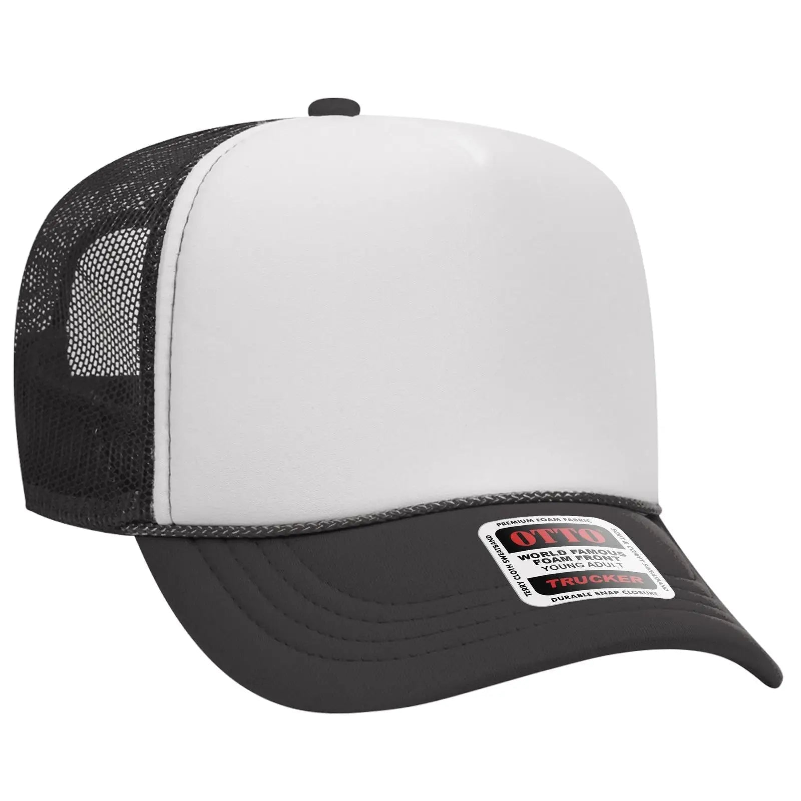 OTTO 39-165 5 Panel High Crown Mesh Back Trucker Cap - Ch.Gry/Wht/Ch.Gry