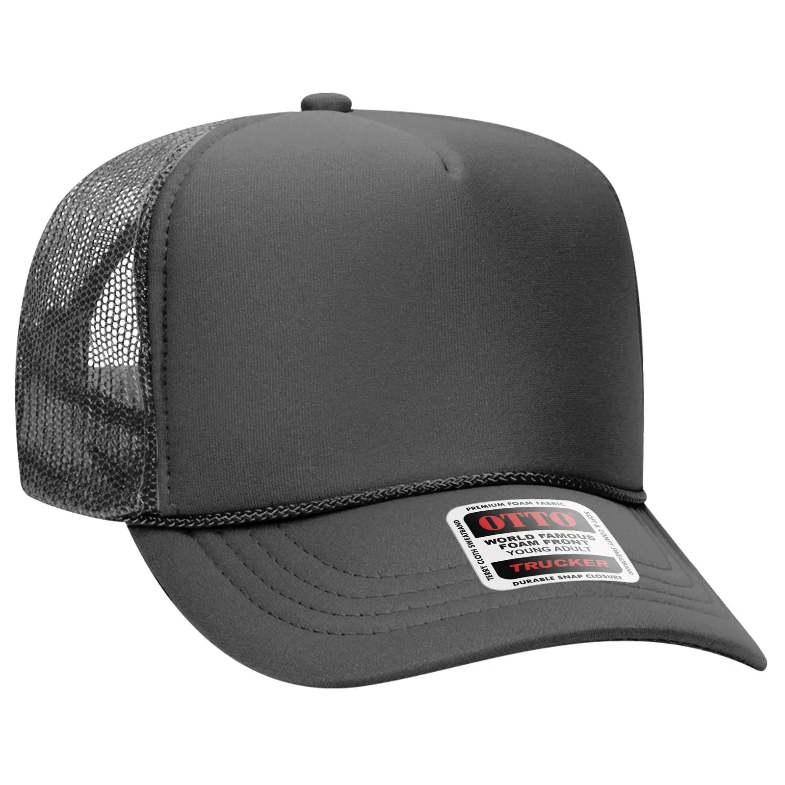 OTTO 39-165 5 Panel High Crown Mesh Back Trucker Cap - Char. Gray