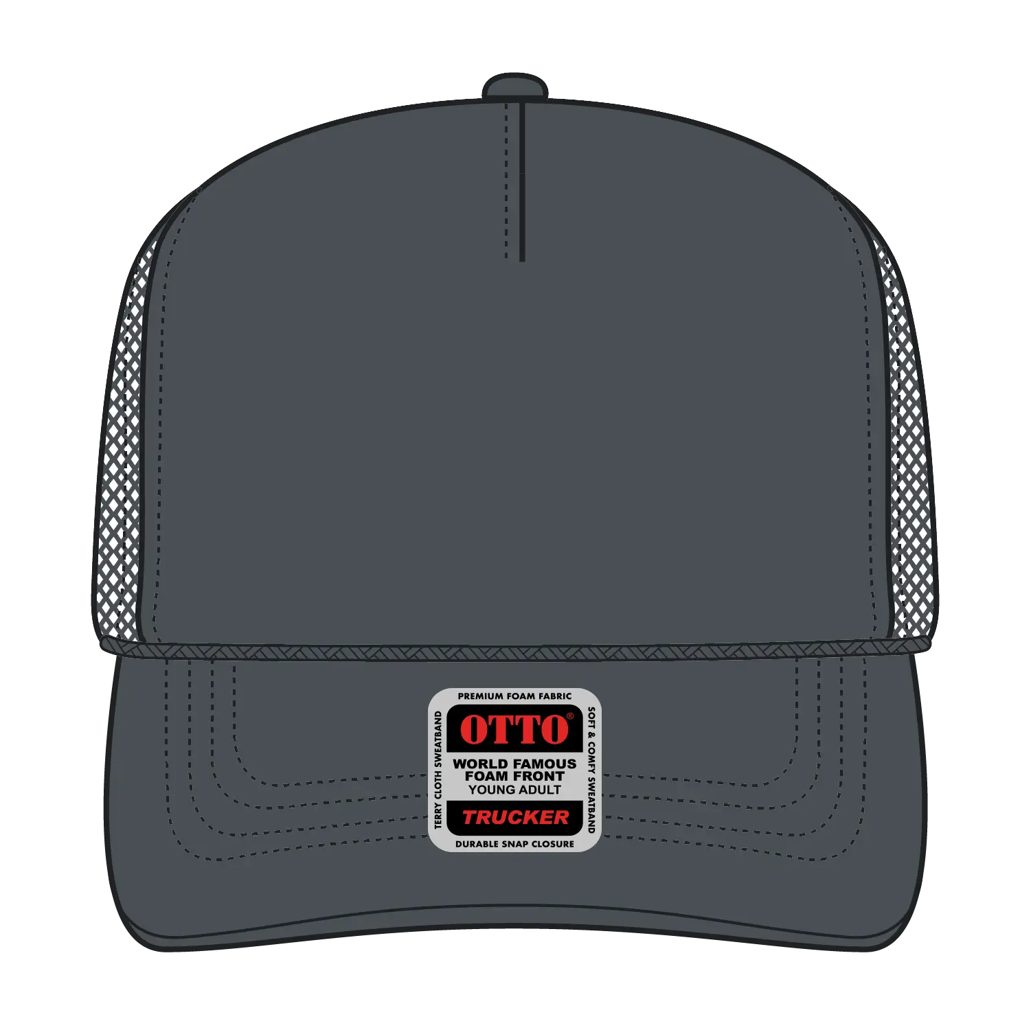 OTTO 39-165 5 Panel High Crown Mesh Back Trucker Cap - Char. Gray - Char. Gray / 6’’ - 7 1/8’’
