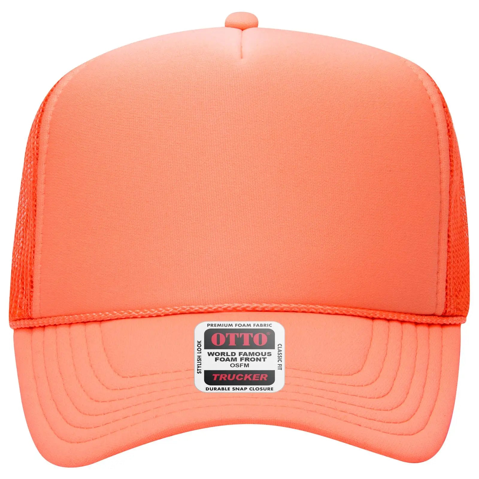 OTTO 39-165 5 Panel High Crown Mesh Back Trucker Cap - Coral - Coral / 6 1/2’’ - 7 5/8’’