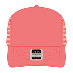 OTTO 39-165 5 Panel High Crown Mesh Back Trucker Cap - Coral - Coral / 6 1/2’’ - 7 5/8’’