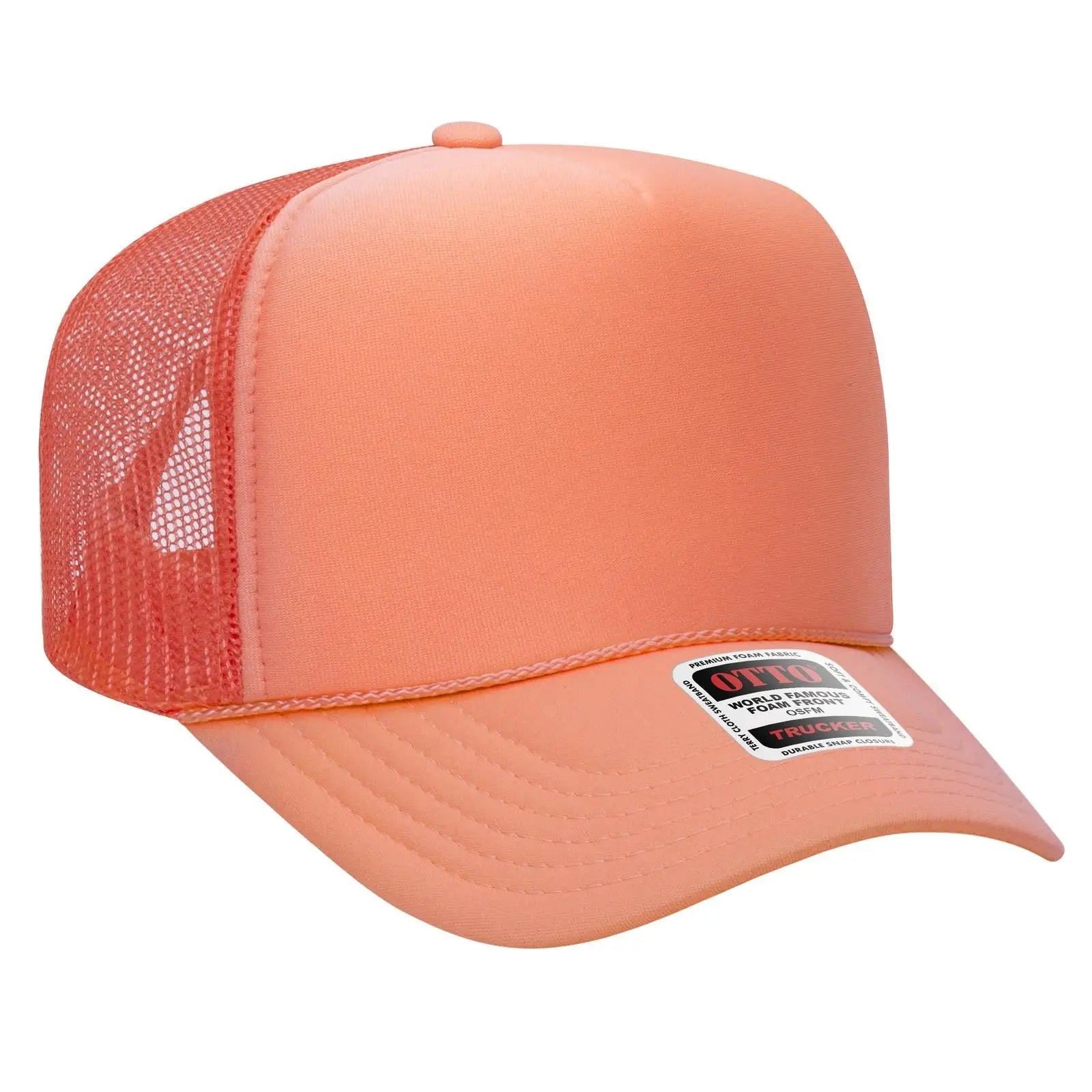 OTTO 39-165 5 Panel High Crown Mesh Back Trucker Cap - Coral - Coral / 6 1/2’’ - 7 5/8’’