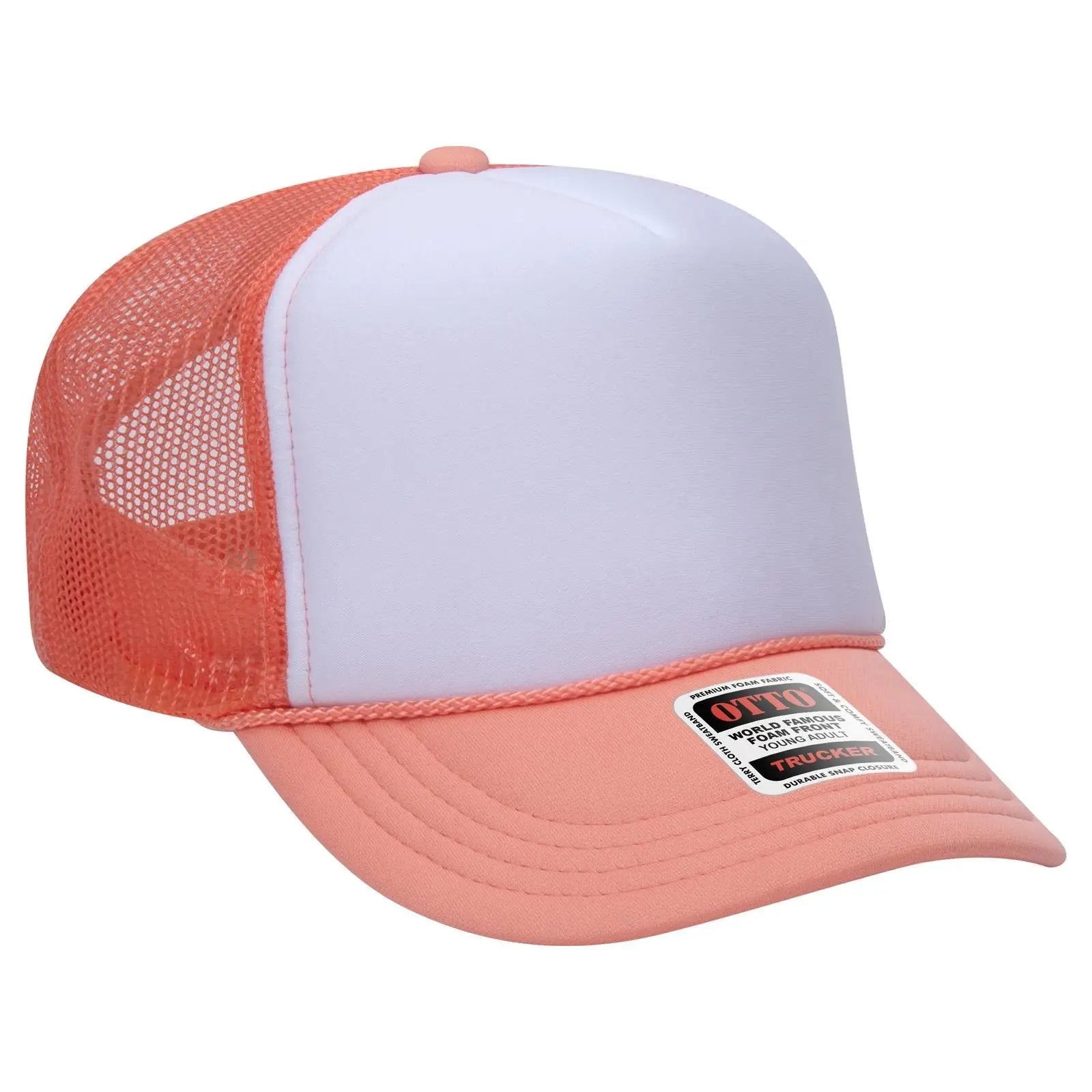 OTTO 39-165 5 Panel High Crown Mesh Back Trucker Cap - Crl/Wht/Crl