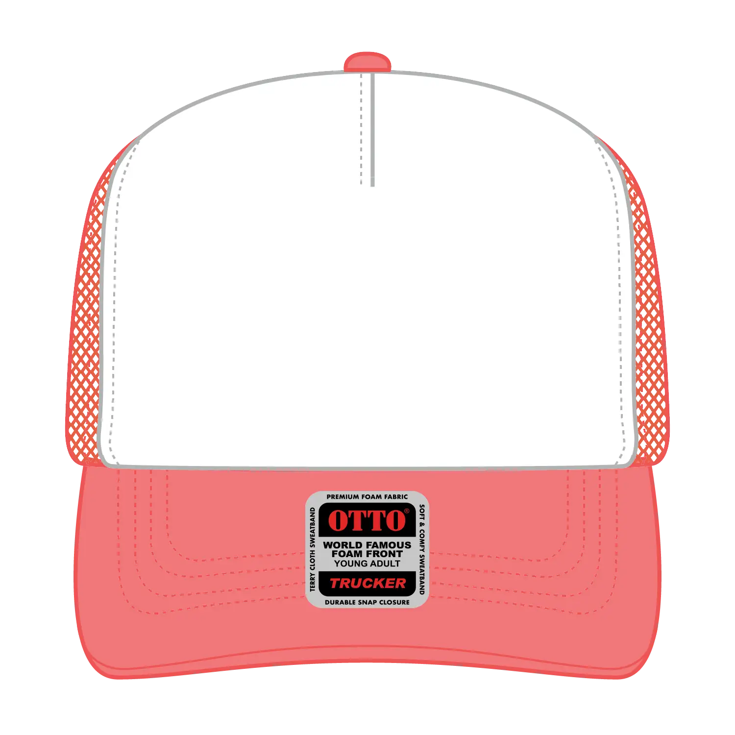 OTTO 39-165 5 Panel High Crown Mesh Back Trucker Cap - Crl/Wht/Crl - Crl/Wht/Crl / 6’’ - 7 1/8’’