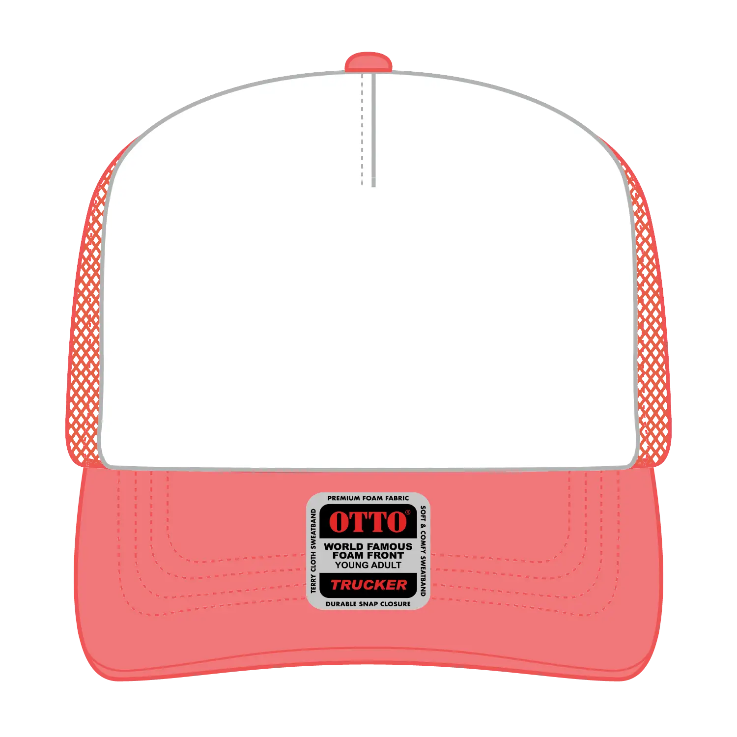 OTTO 39-165 5 Panel High Crown Mesh Back Trucker Cap - Crl/Wht/Crl - Crl/Wht/Crl / 6 1/2’’ - 7 5/8’’