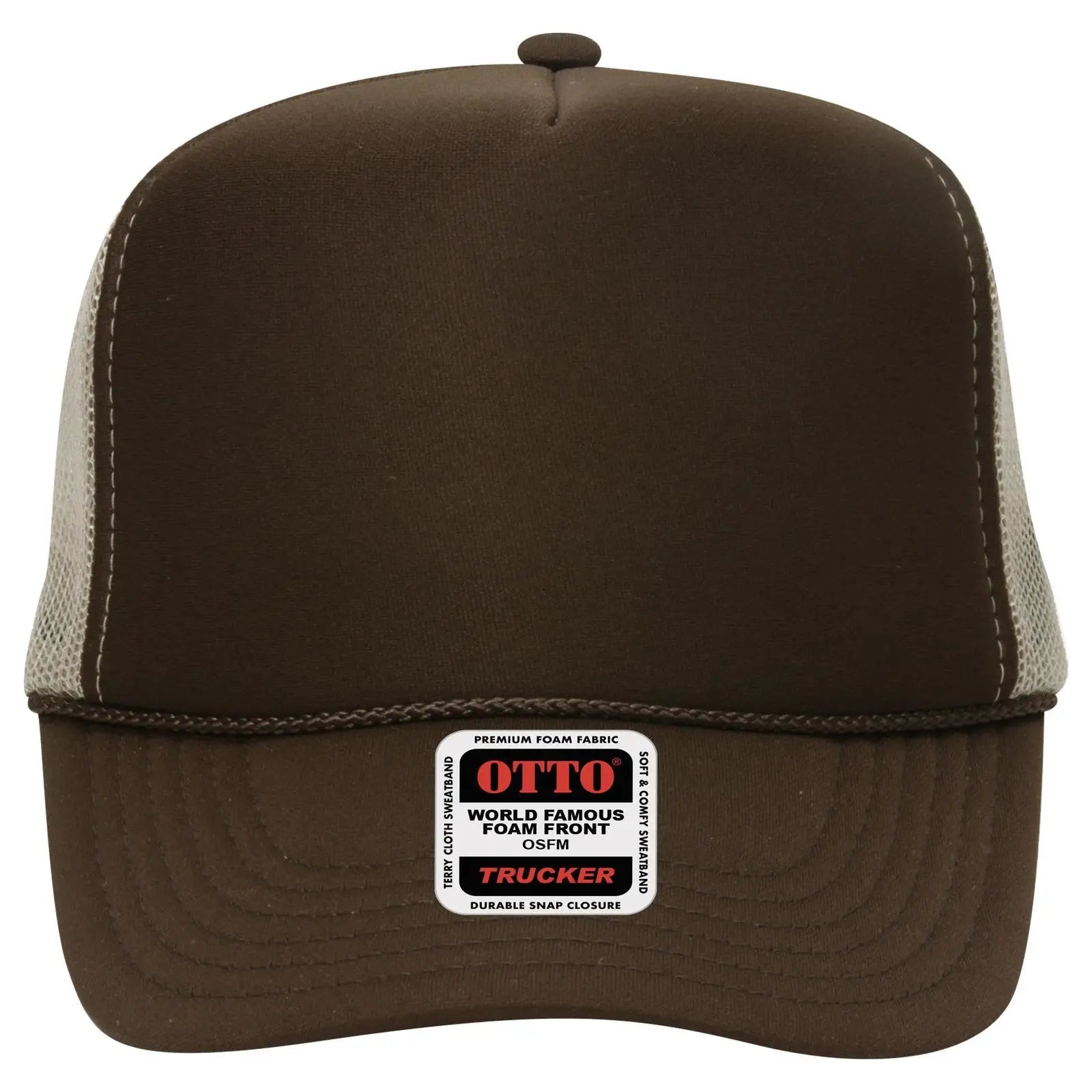 OTTO 39-165 5 Panel High Crown Mesh Back Trucker Cap - Dk.Brn/Dk.Brn/Kha - Dk.Brn/Dk.Brn/Kha / 6 1/2’’ - 7 5/8’’