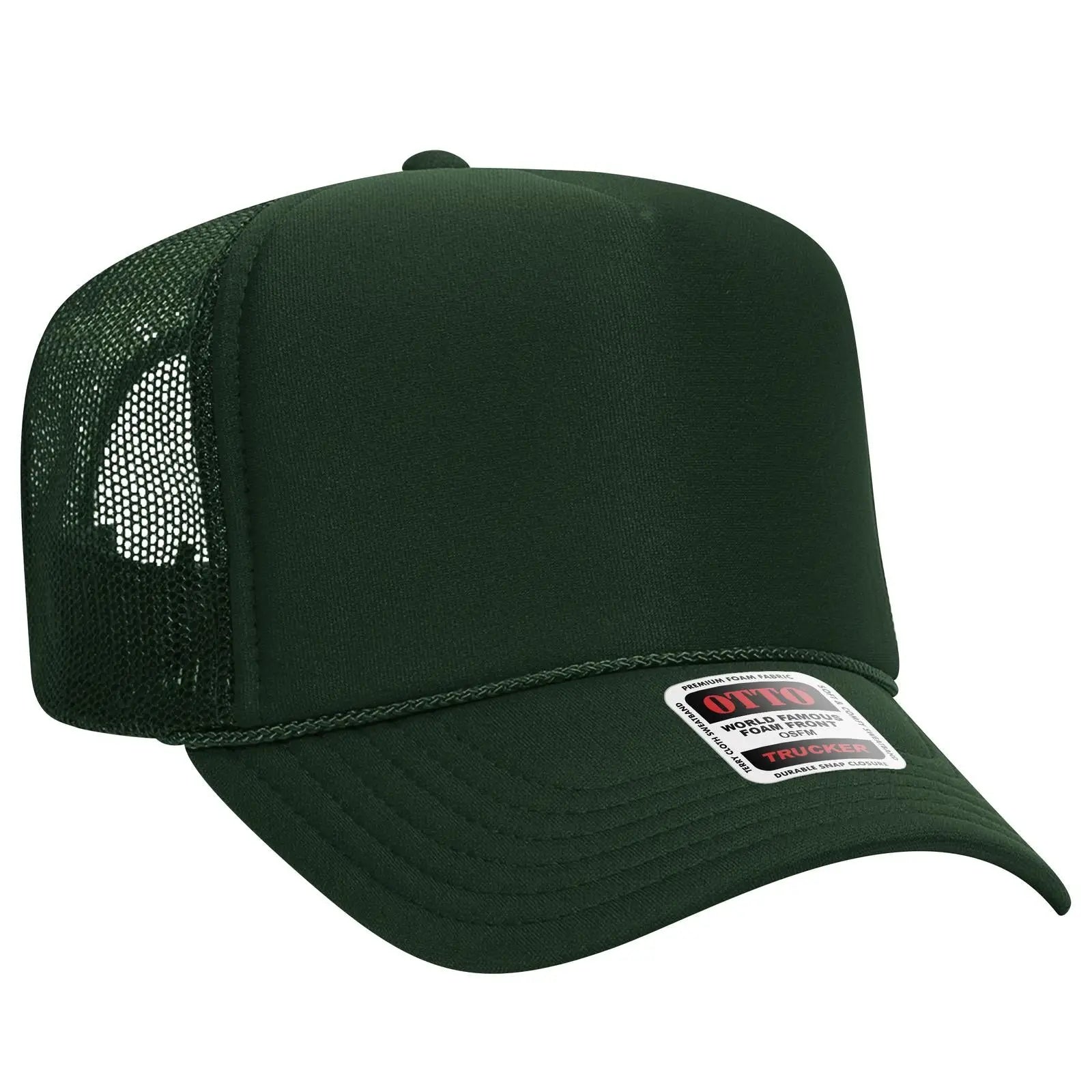 OTTO 39-165 5 Panel High Crown Mesh Back Trucker Cap - Dk. Green