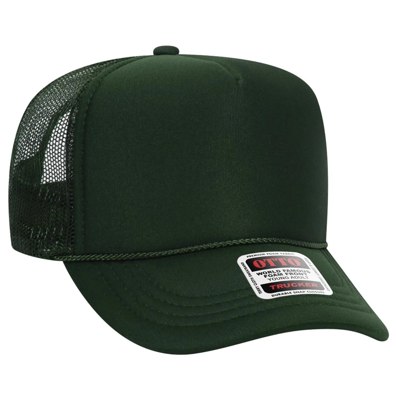OTTO 39-165 5 Panel High Crown Mesh Back Trucker Cap - Dk. Green