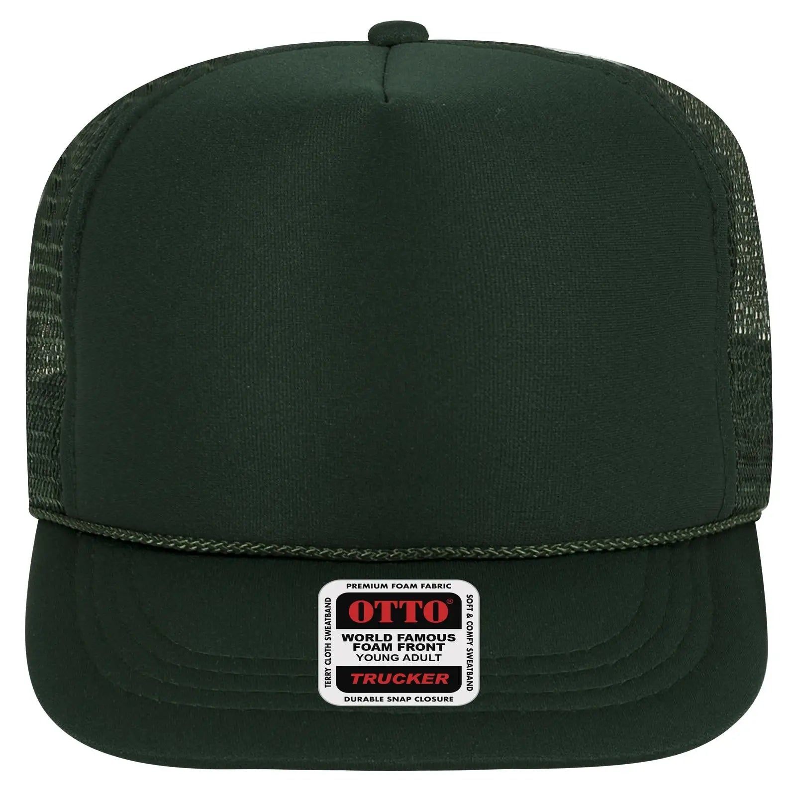 OTTO 39-165 5 Panel High Crown Mesh Back Trucker Cap - Dk. Green