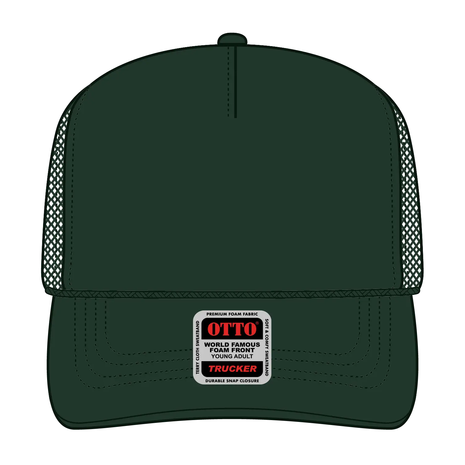 OTTO 39-165 5 Panel High Crown Mesh Back Trucker Cap - Dk. Green - Dk. Green / 6’’ - 7 1/8’’