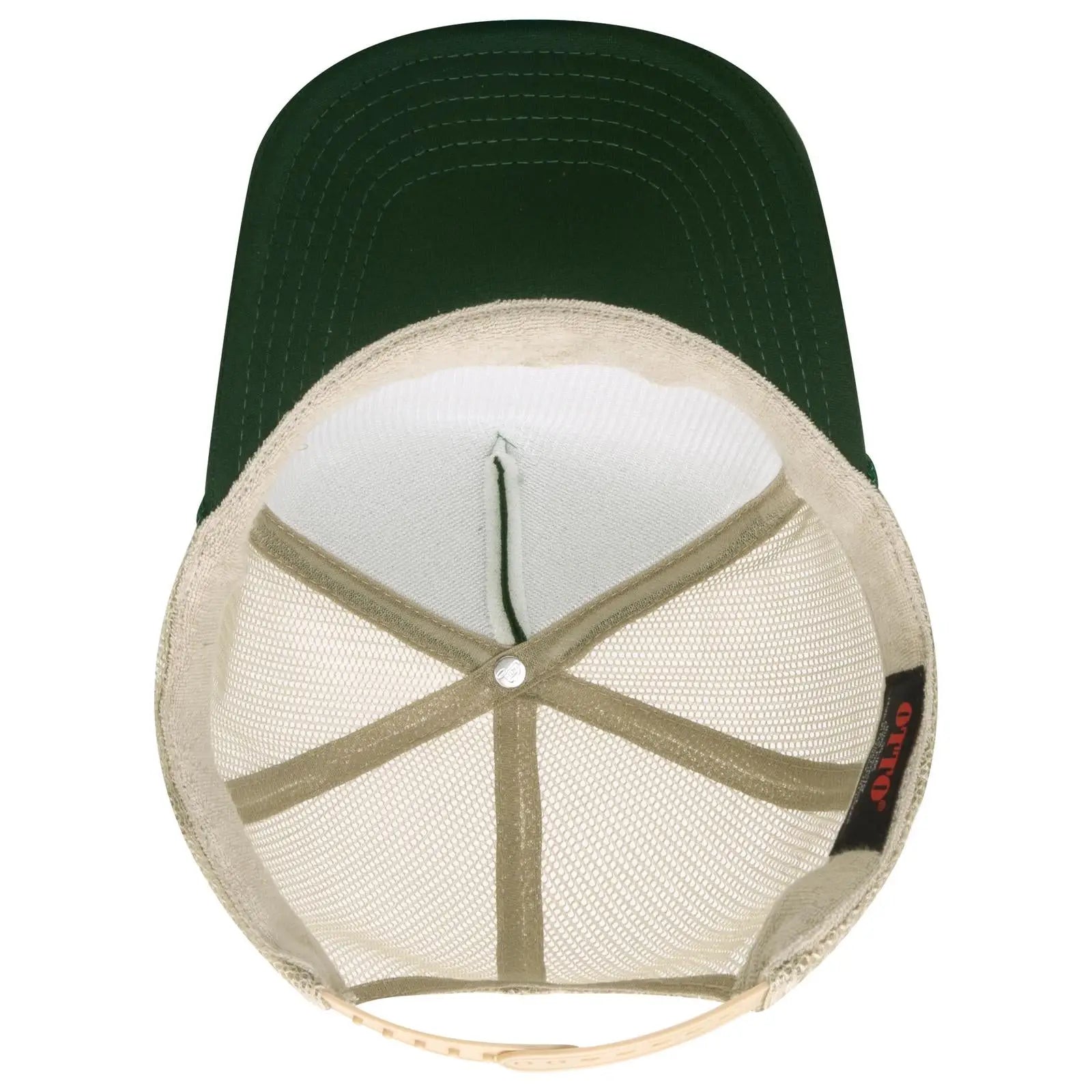 OTTO 39-165 5 Panel High Crown Mesh Back Trucker Cap - Dk.Grn/Dk.Grn/Kha - Dk.Grn/Dk.Grn/Kha / 6 1/2’’ - 7 5/8’’