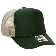 OTTO 39-165 5 Panel High Crown Mesh Back Trucker Cap - Dk.Grn/Dk.Grn/Kha - Dk.Grn/Dk.Grn/Kha / 6 1/2’’ - 7 5/8’’