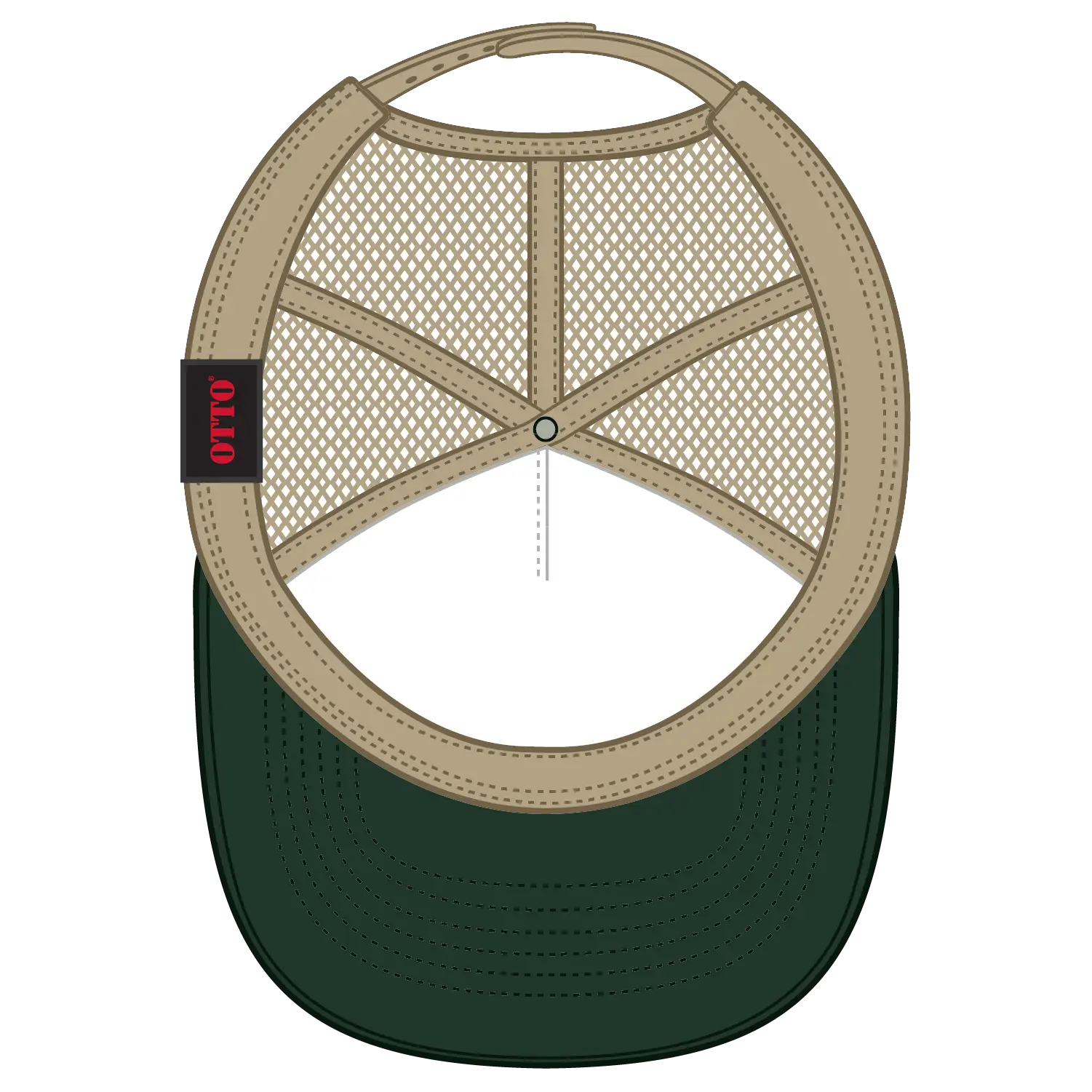 OTTO 39-165 5 Panel High Crown Mesh Back Trucker Cap - Dk.Grn/Dk.Grn/Kha - Dk.Grn/Dk.Grn/Kha / 6 1/2’’ - 7 5/8’’