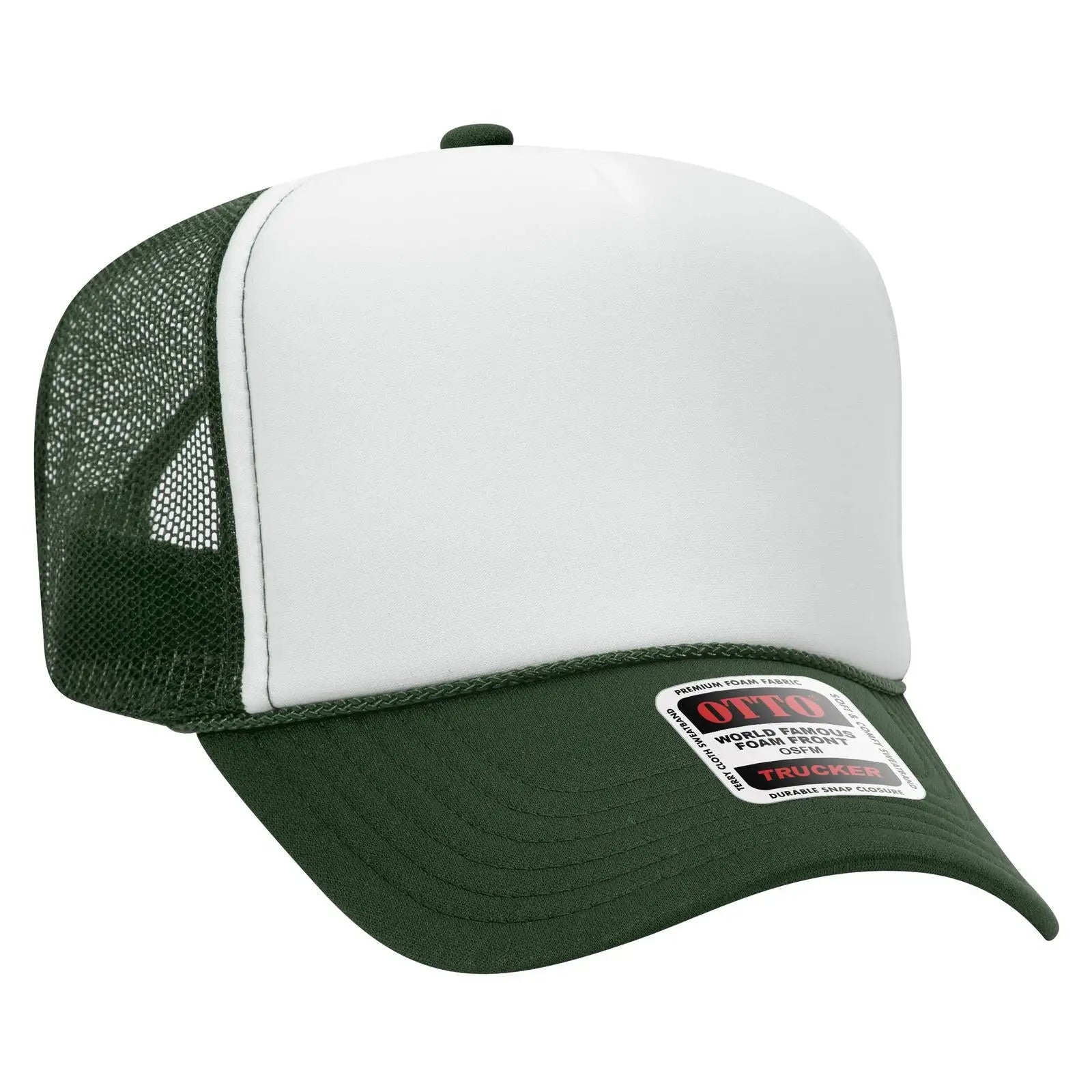 OTTO 39-165 5 Panel High Crown Mesh Back Trucker Cap - Dk.Grn/Wht/Dk.Grn - Dk.Grn/Wht/Dk.Grn / 6 1/2’’ - 7 5/8’’