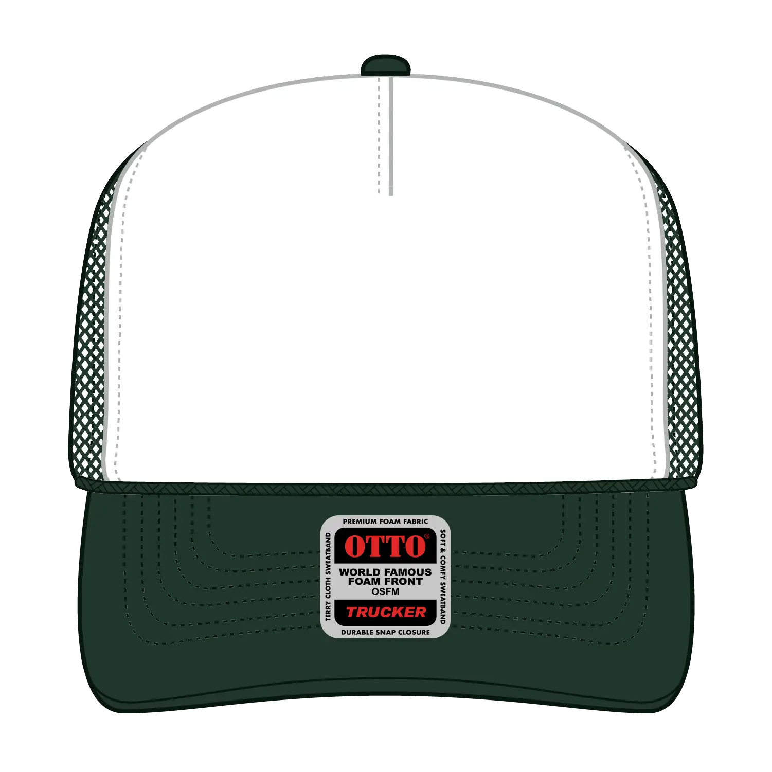 OTTO 39-165 5 Panel High Crown Mesh Back Trucker Cap - Dk.Grn/Wht/Dk.Grn - Dk.Grn/Wht/Dk.Grn / 6 1/2’’ - 7 5/8’’