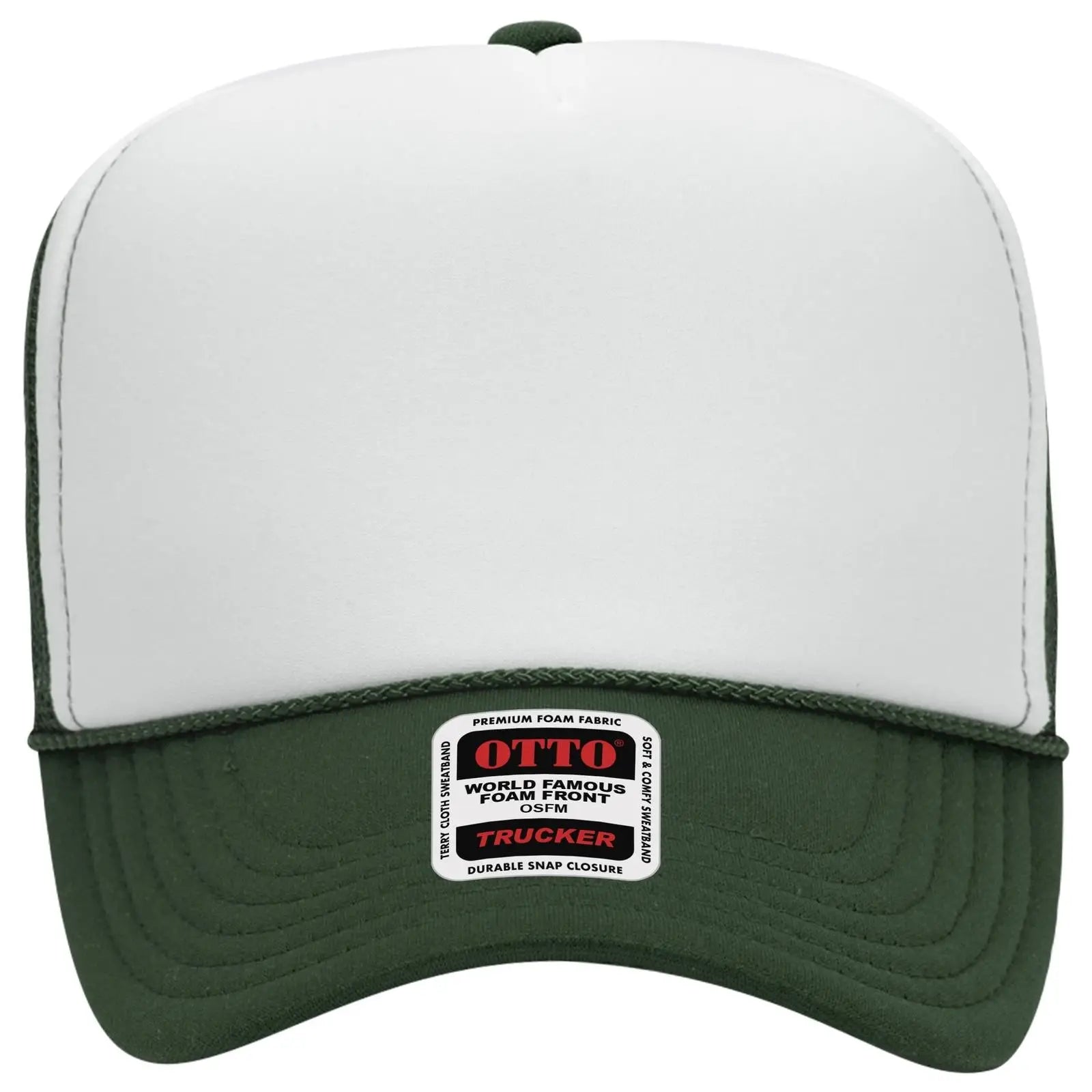 OTTO 39-165 5 Panel High Crown Mesh Back Trucker Cap - Dk.Grn/Wht/Dk.Grn - Dk.Grn/Wht/Dk.Grn / 6 1/2’’ - 7 5/8’’