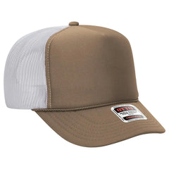 OTTO 39-165 5 Panel High Crown Mesh Back Trucker Cap - Dk.Kha/Dk.Kha/Wht - Dk.Kha/Dk.Kha/Wht / 6 1/2’’ - 7 5/8’’