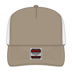 OTTO 39-165 5 Panel High Crown Mesh Back Trucker Cap - Dk.Kha/Dk.Kha/Wht - Dk.Kha/Dk.Kha/Wht / 6 1/2’’ - 7 5/8’’