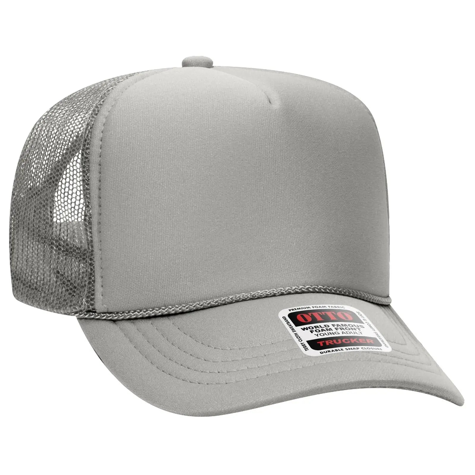 OTTO 39-165 5 Panel High Crown Mesh Back Trucker Cap - Gray