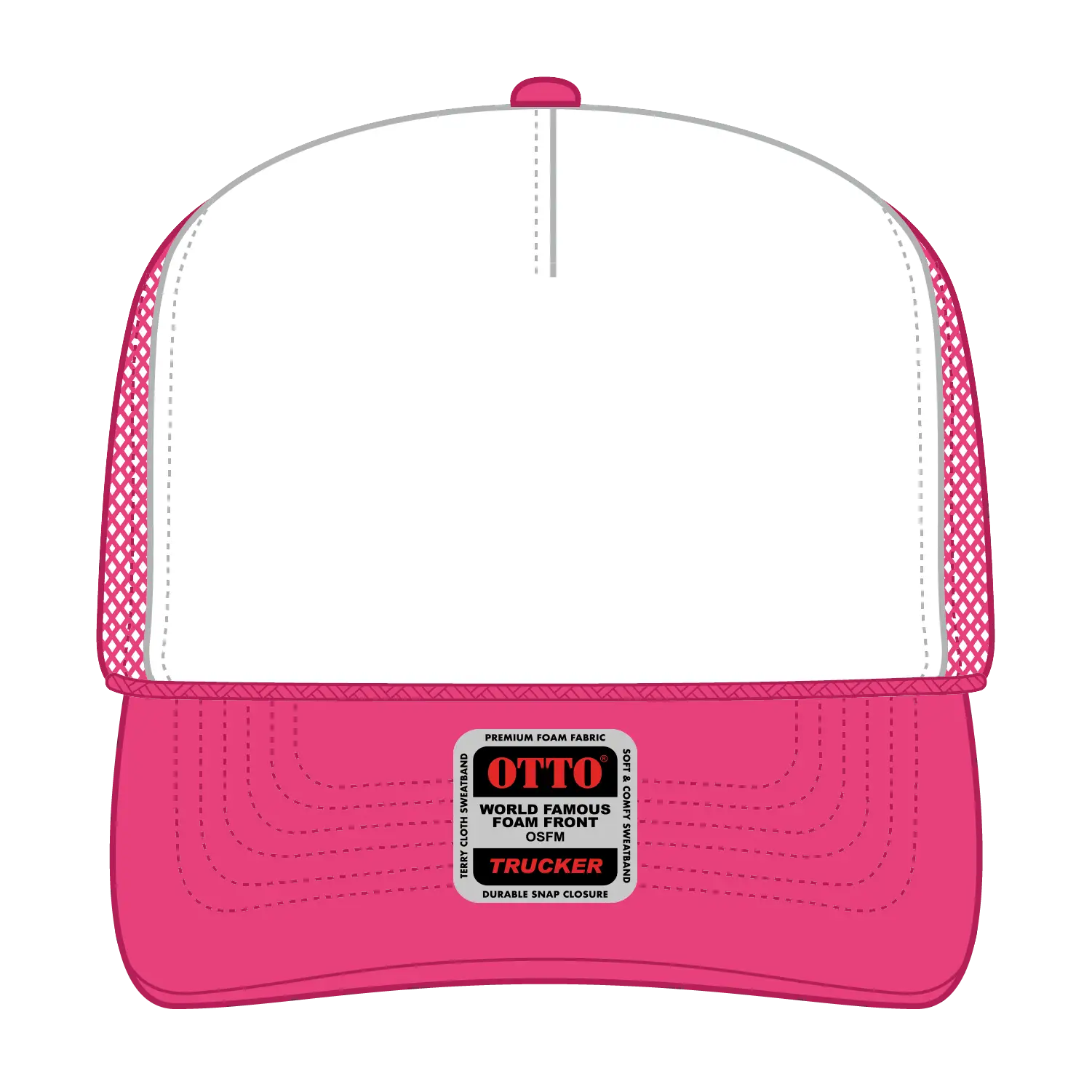 OTTO 39-165 5 Panel High Crown Mesh Back Trucker Cap - H.Pnk/Wht/H.Pnk - H.Pnk/Wht/H.Pnk / 6 1/2’’ - 7 5/8’’