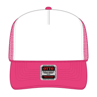 OTTO 39-165 5 Panel High Crown Mesh Back Trucker Cap - H.Pnk/Wht/H.Pnk - H.Pnk/Wht/H.Pnk / 6 1/2’’ - 7 5/8’’