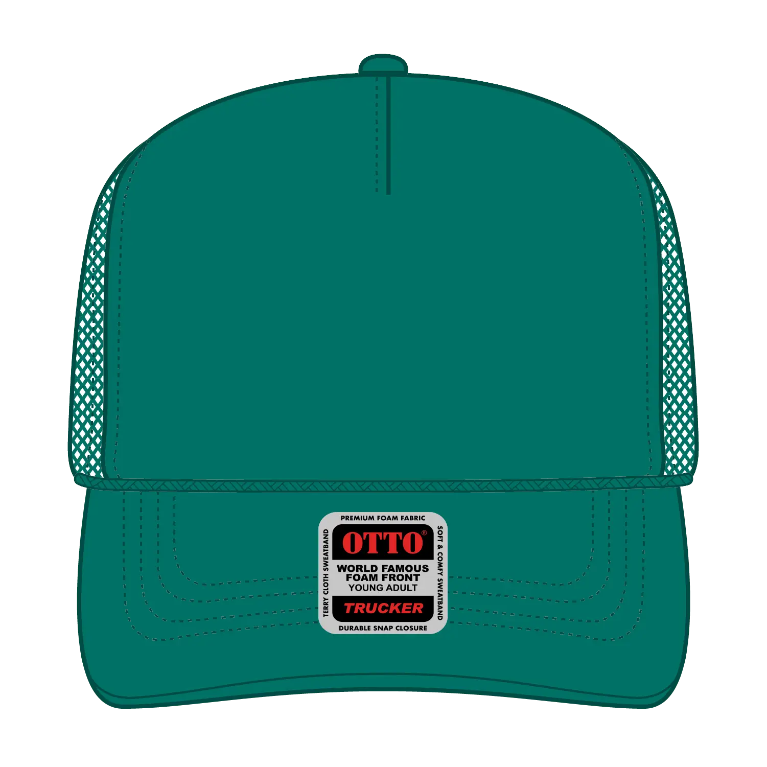 OTTO 39-165 5 Panel High Crown Mesh Back Trucker Cap - Jade - Jade / 6’’ - 7 1/8’’