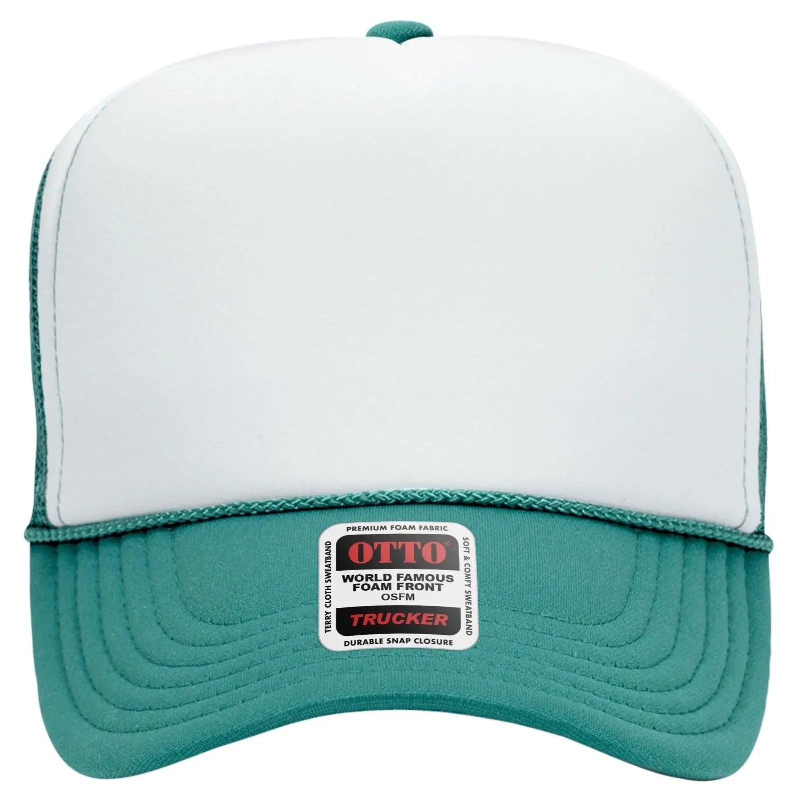OTTO 39-165 5 Panel High Crown Mesh Back Trucker Cap - Jade/Wht/Jade