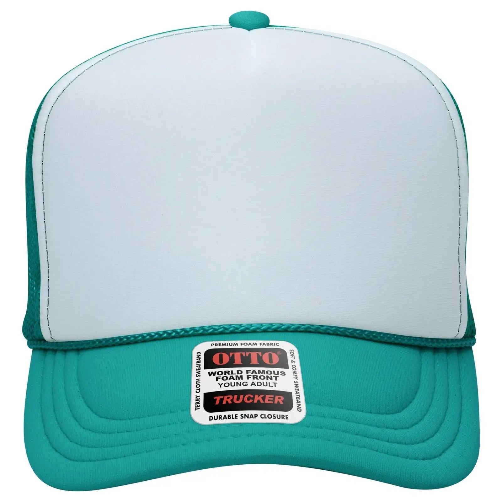 OTTO 39-165 5 Panel High Crown Mesh Back Trucker Cap - Jade/Wht/Jade