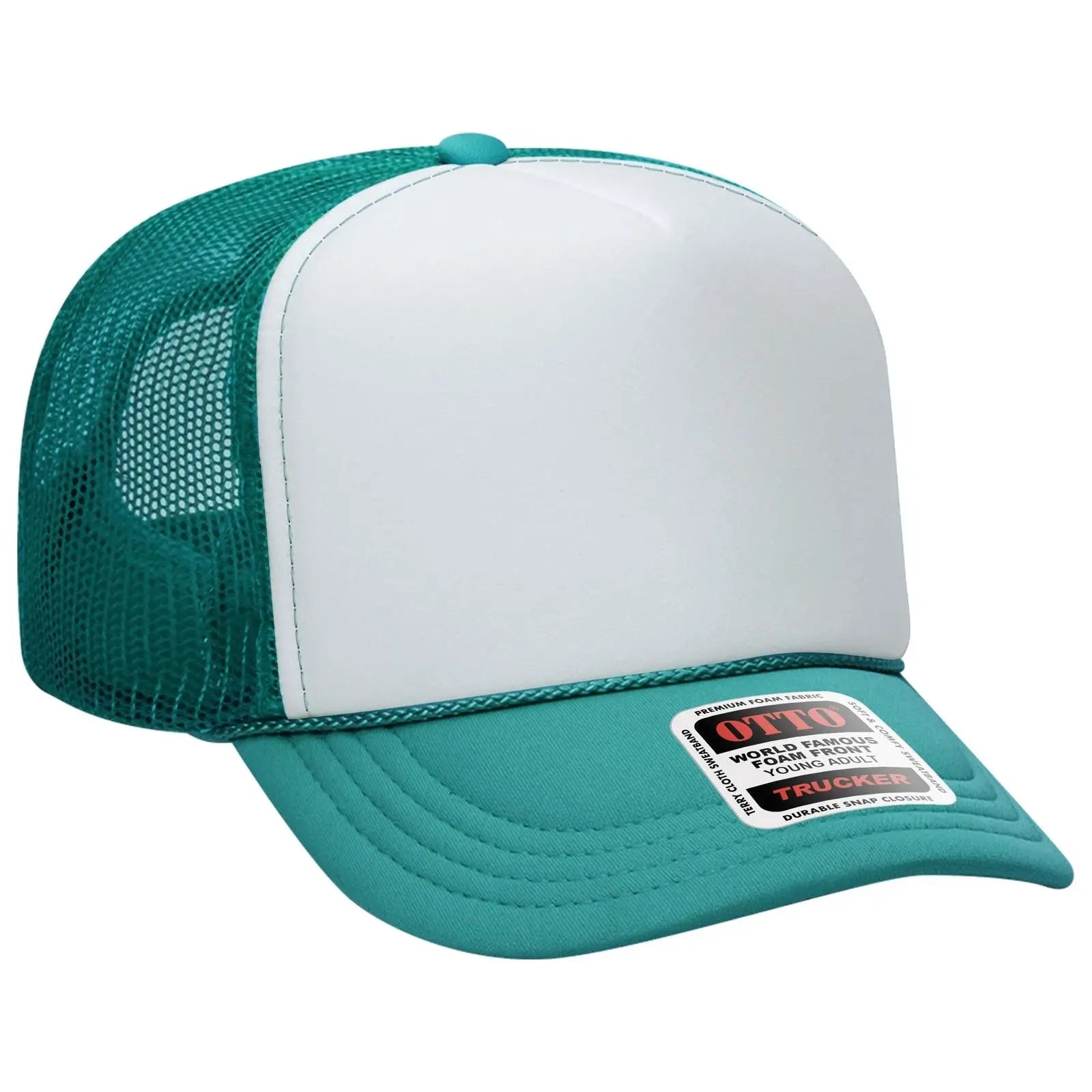 OTTO 39-165 5 Panel High Crown Mesh Back Trucker Cap - Jade/Wht/Jade