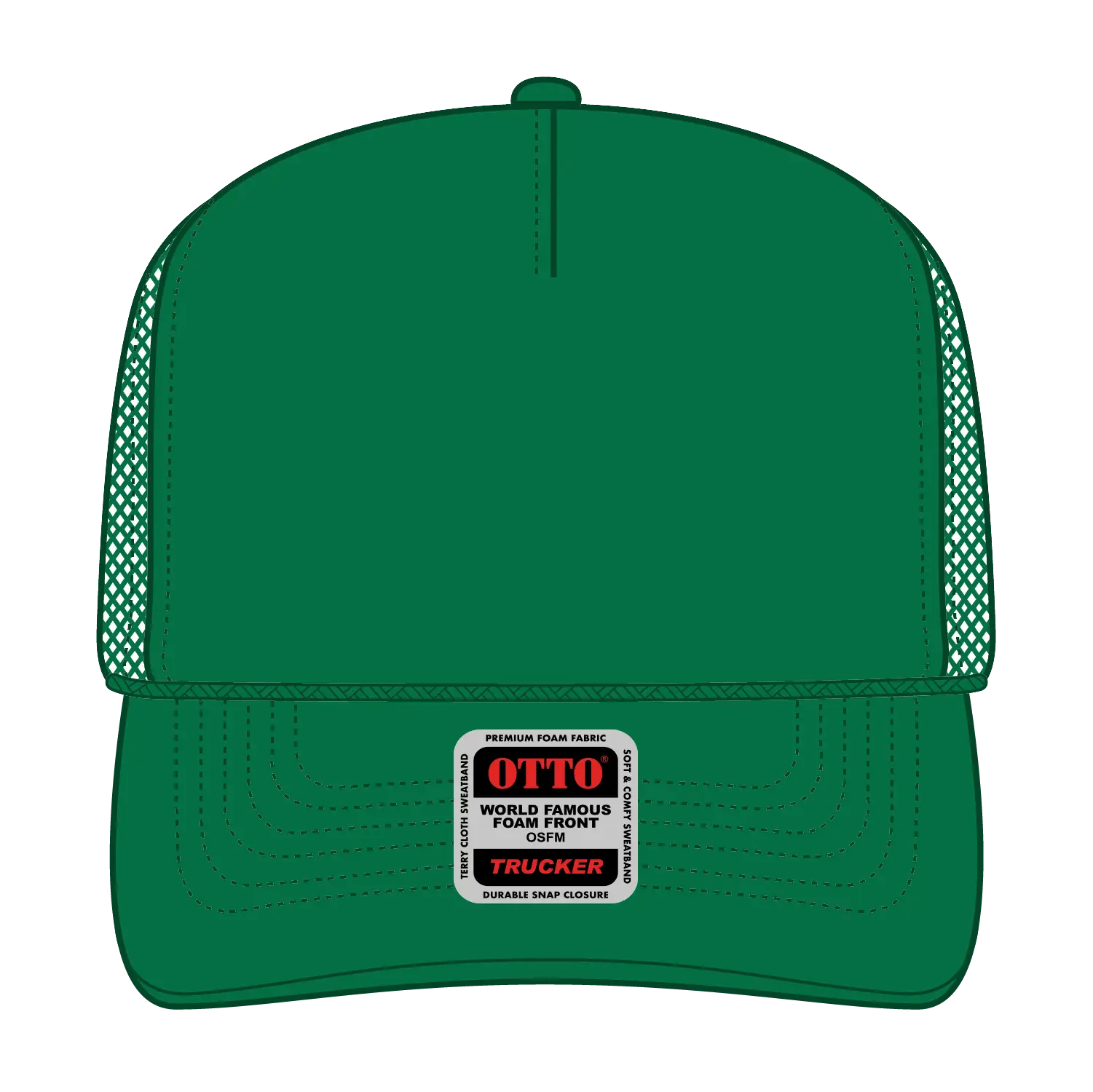 OTTO 39-165 5 Panel High Crown Mesh Back Trucker Cap - Kelly - Kelly / 6’’ - 7 1/8’’