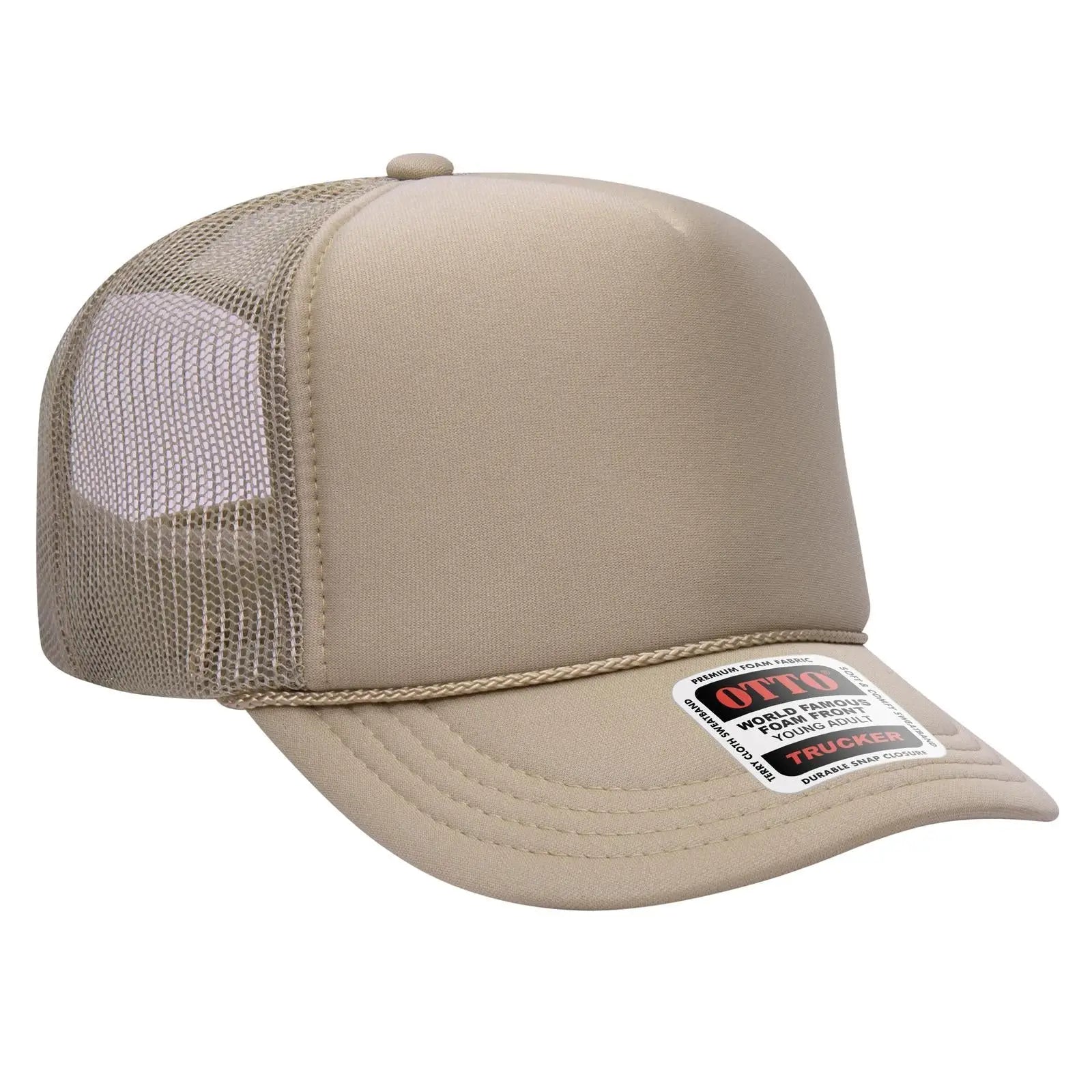 OTTO 39-165 5 Panel High Crown Mesh Back Trucker Cap - Khaki