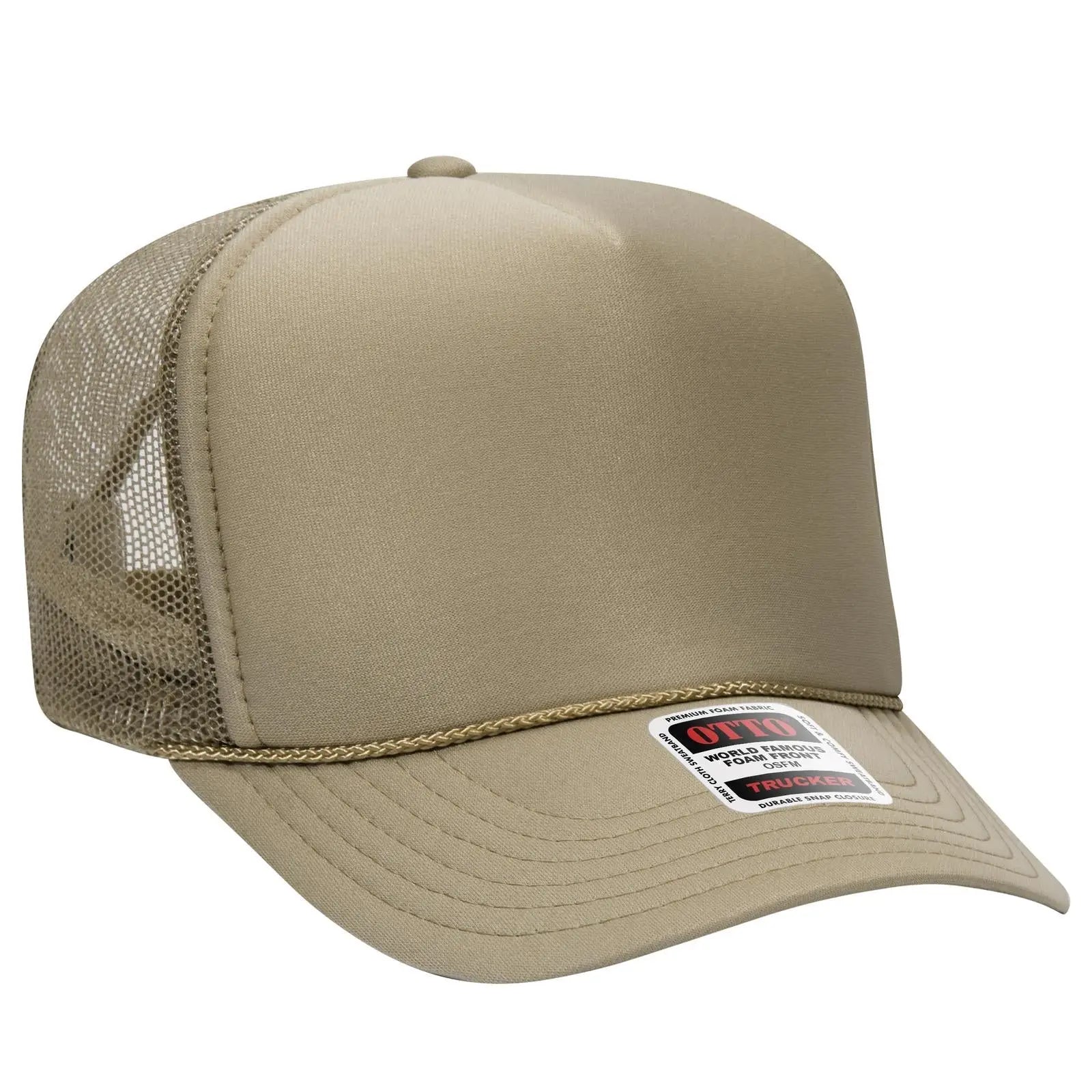 OTTO 39-165 5 Panel High Crown Mesh Back Trucker Cap - Khaki