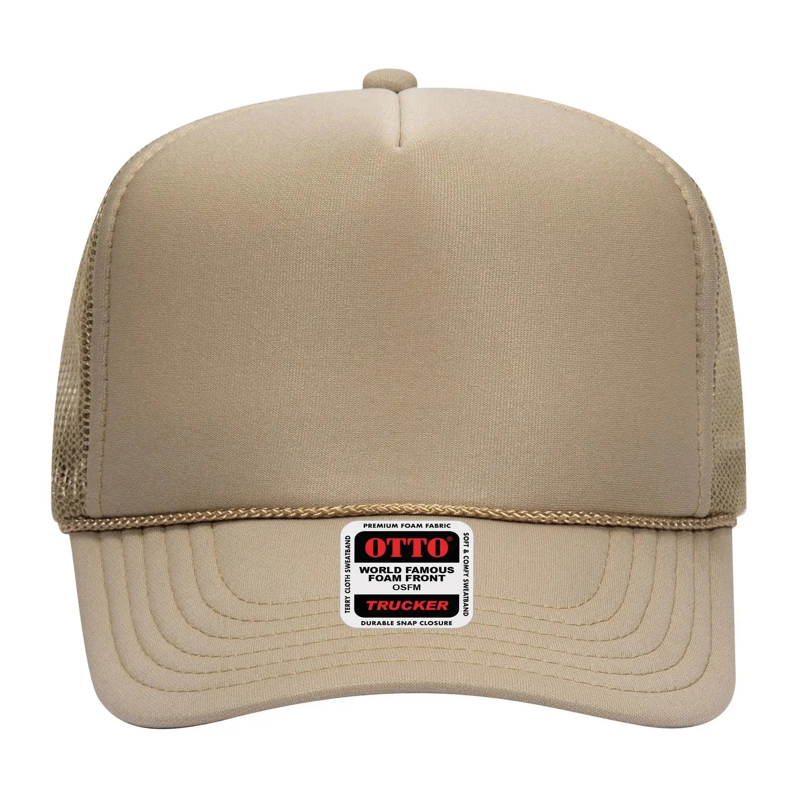 OTTO 39-165 5 Panel High Crown Mesh Back Trucker Cap - Khaki