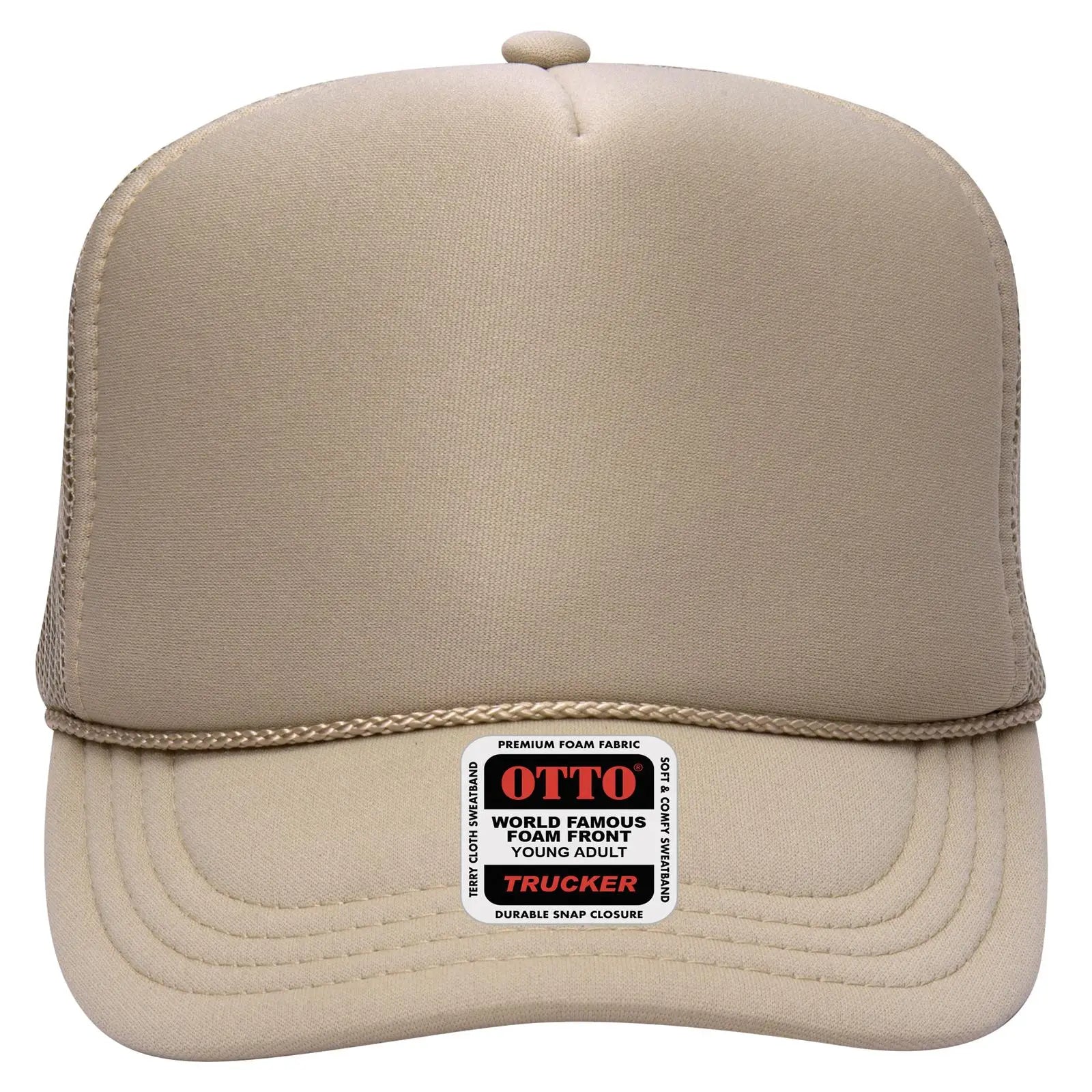 OTTO 39-165 5 Panel High Crown Mesh Back Trucker Cap - Khaki