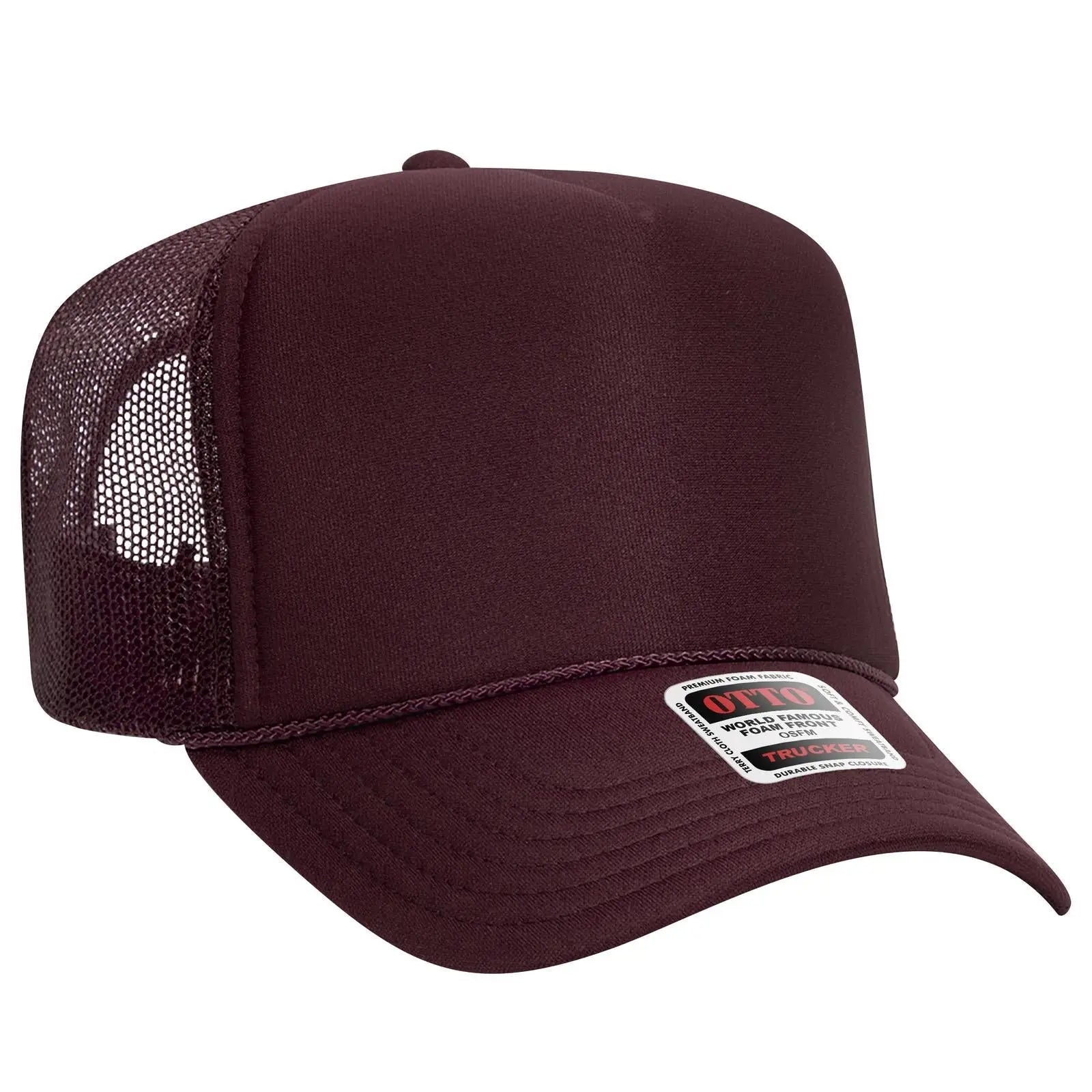 OTTO 39-165 5 Panel High Crown Mesh Back Trucker Cap - Maroon