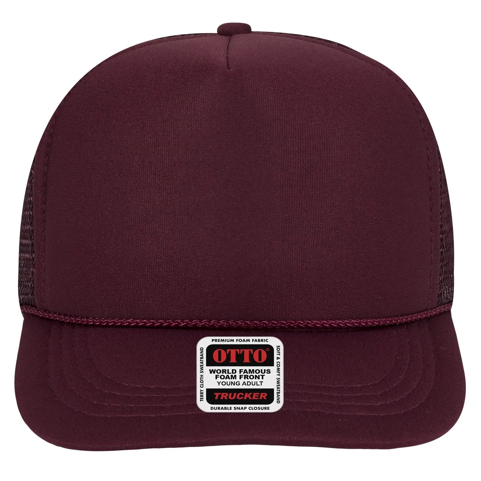 OTTO 39-165 5 Panel High Crown Mesh Back Trucker Cap - Maroon