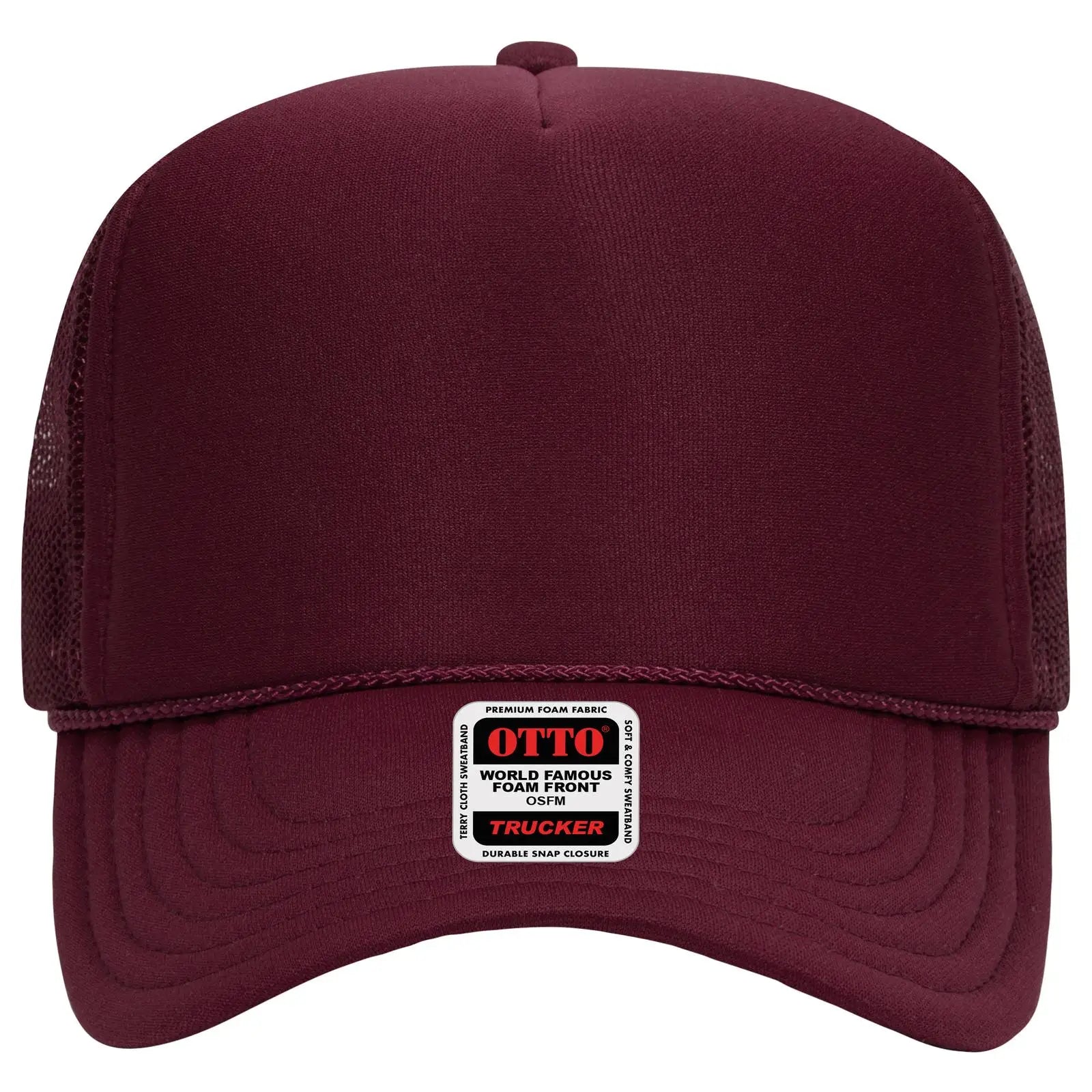 OTTO 39-165 5 Panel High Crown Mesh Back Trucker Cap - Maroon