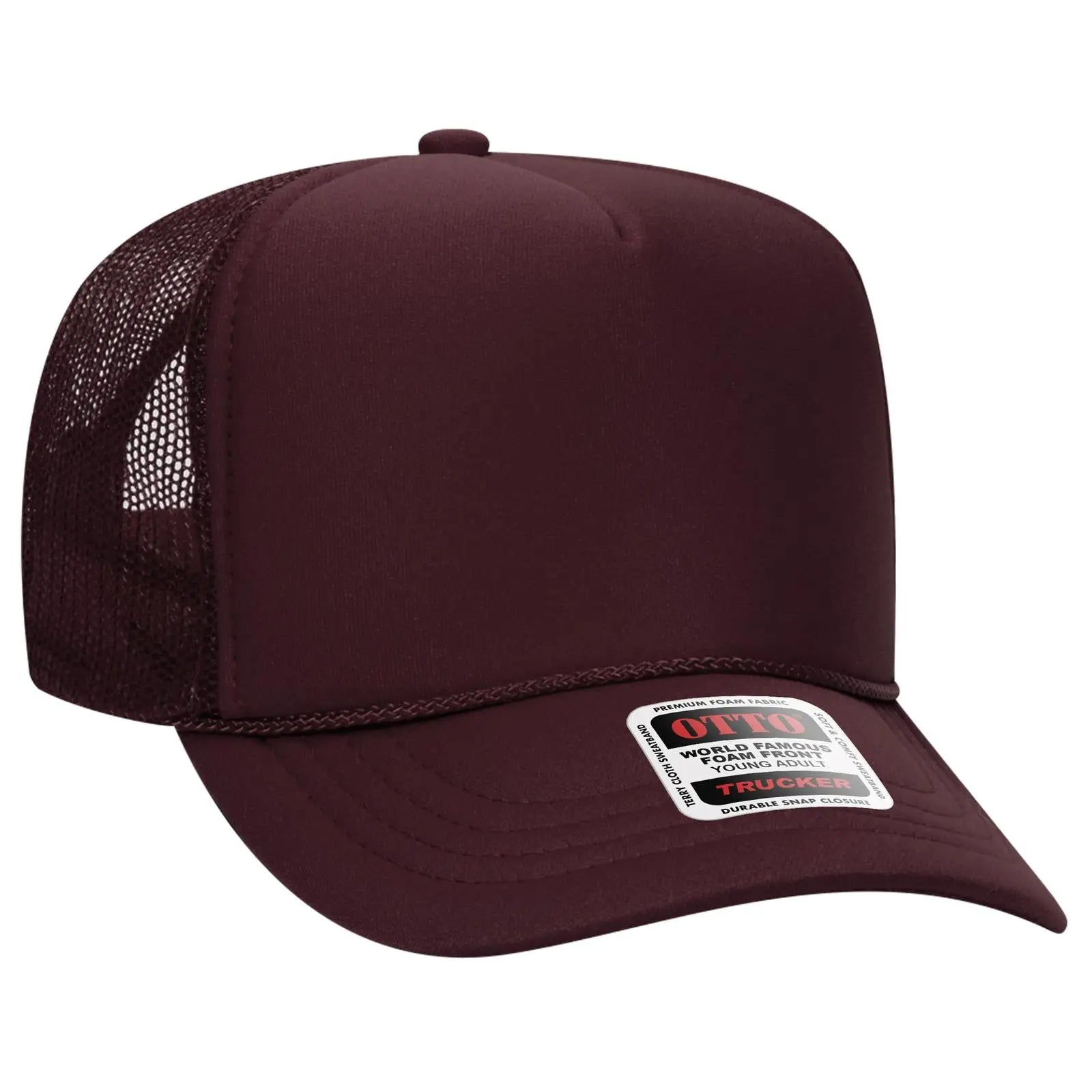 OTTO 39-165 5 Panel High Crown Mesh Back Trucker Cap - Maroon