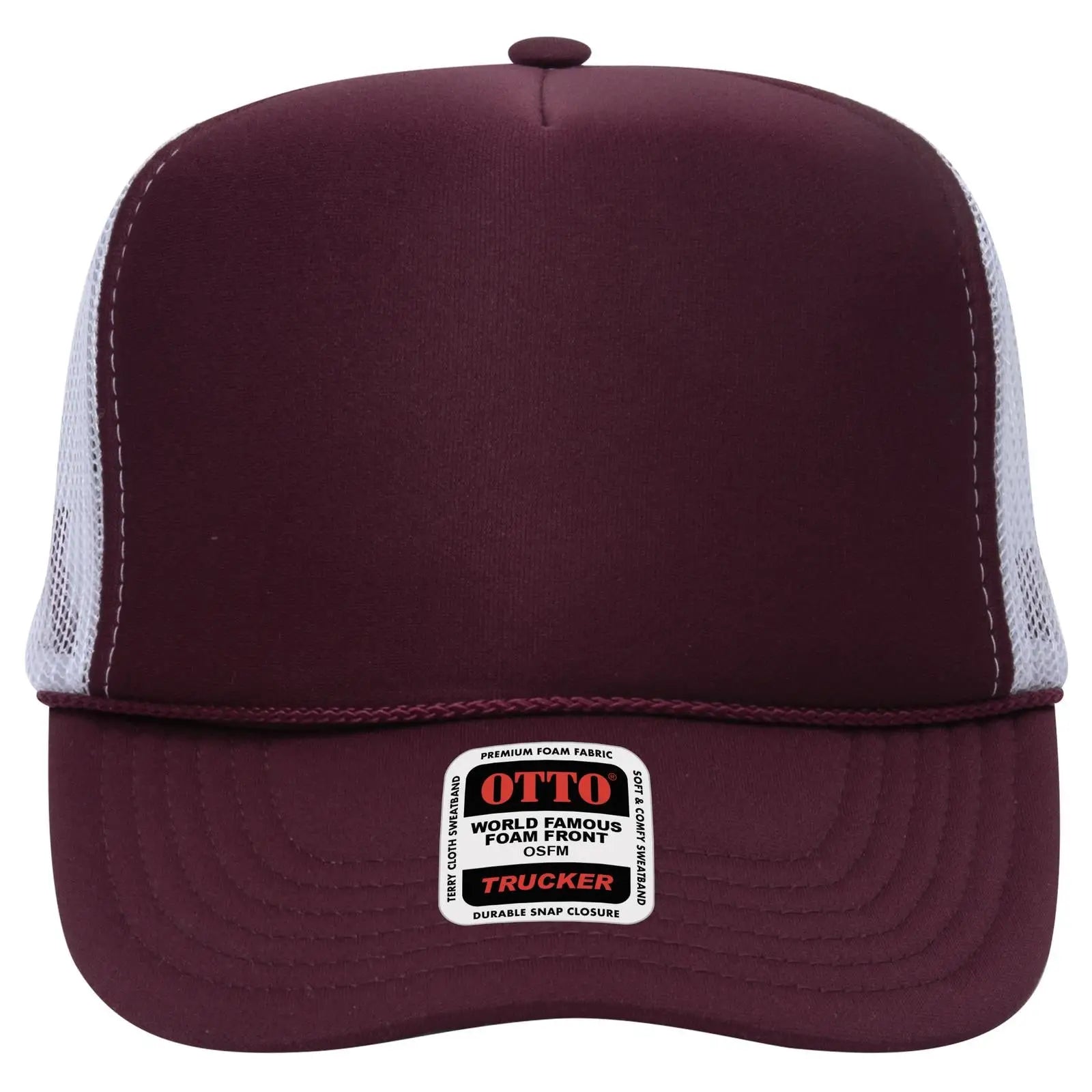 OTTO 39-165 5 Panel High Crown Mesh Back Trucker Cap - Mrn/Mrn/Wht - Mrn/Mrn/Wht / 6 1/2’’ - 7 5/8’’