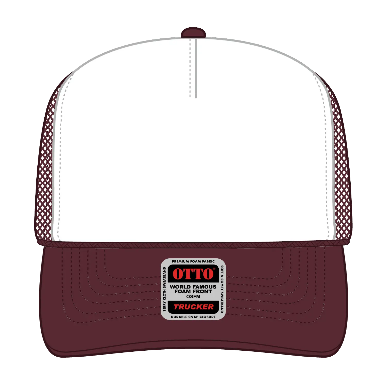 OTTO 39-165 5 Panel High Crown Mesh Back Trucker Cap - Mrn/Wht/Mrn - Mrn/Wht/Mrn / 6 1/2’’ - 7 5/8’’